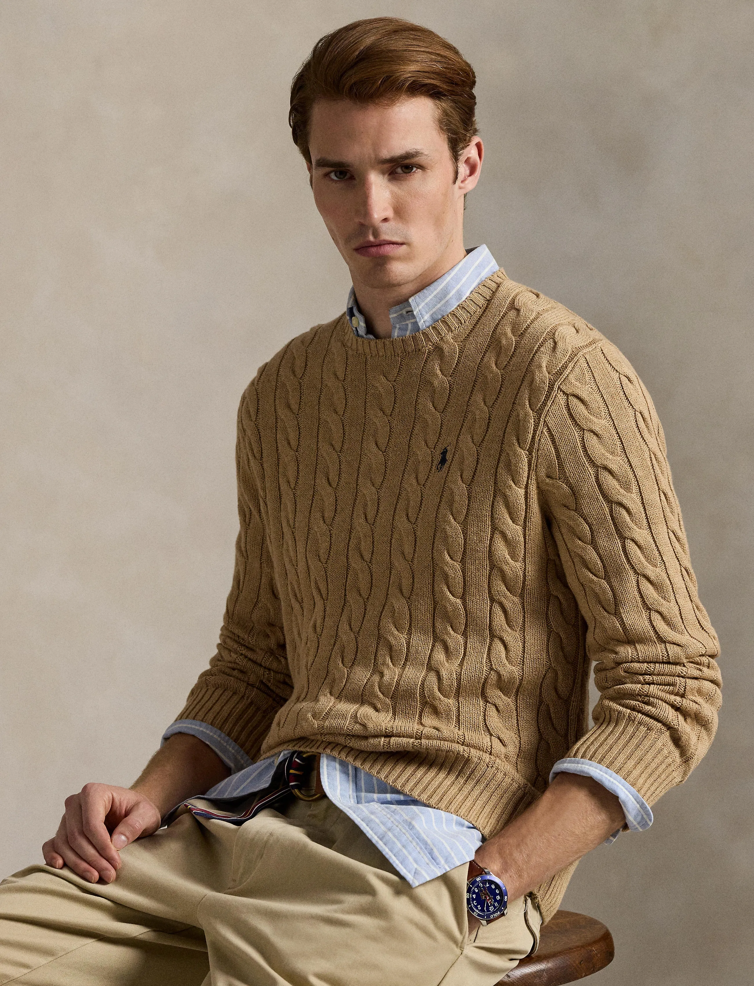 Polo Ralph Lauren - 5/1 ROVING COTTON-LSL-PLO - rundhals - camel melange - 3