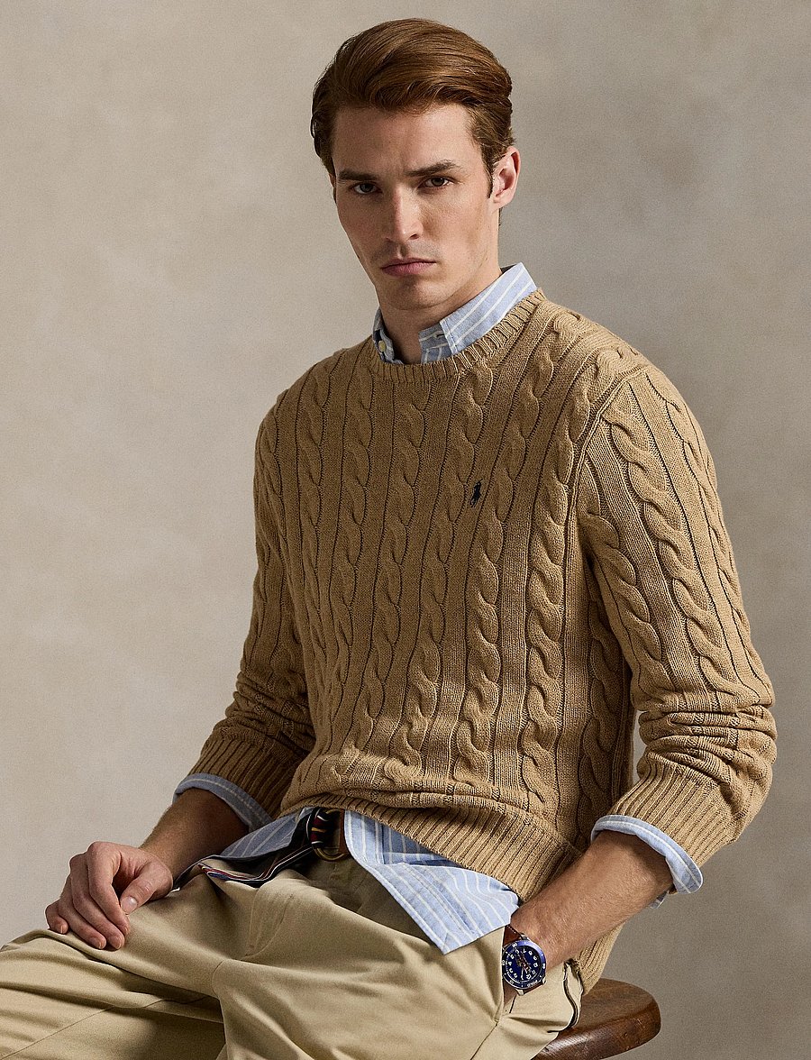 Polo Ralph Lauren - 5/1 ROVING COTTON-LSL-PLO - knitted round necks - camel melange - 3
