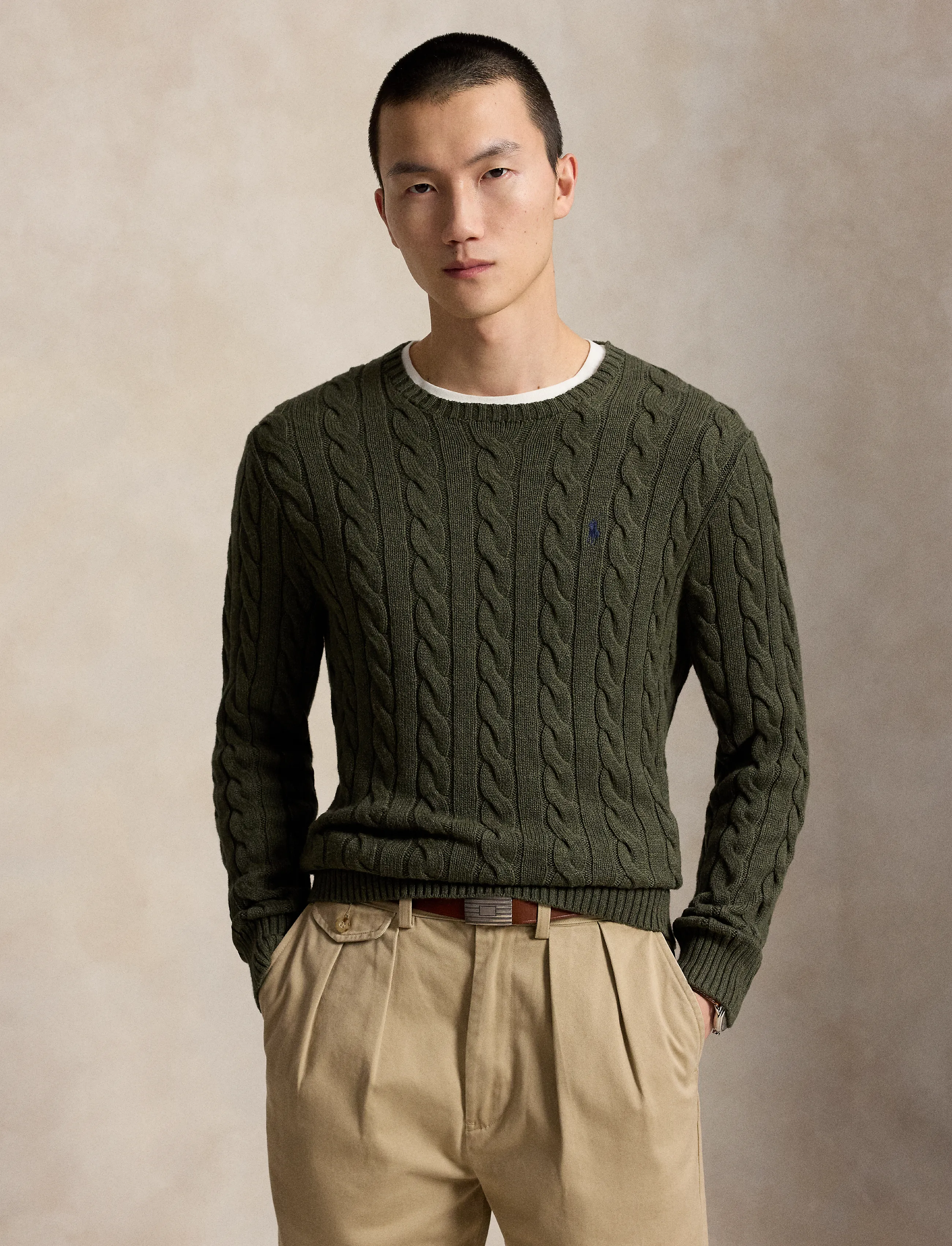 Polo Ralph Lauren - Cable-Knit Cotton Sweater - rund hals - olive shrub heath - 0