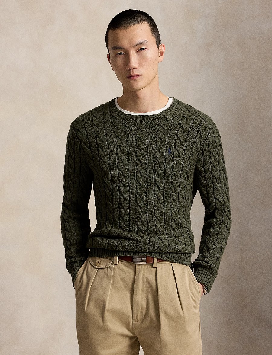 Polo Ralph Lauren - Cable-Knit Cotton Sweater - rund hals - olive shrub heath - 0