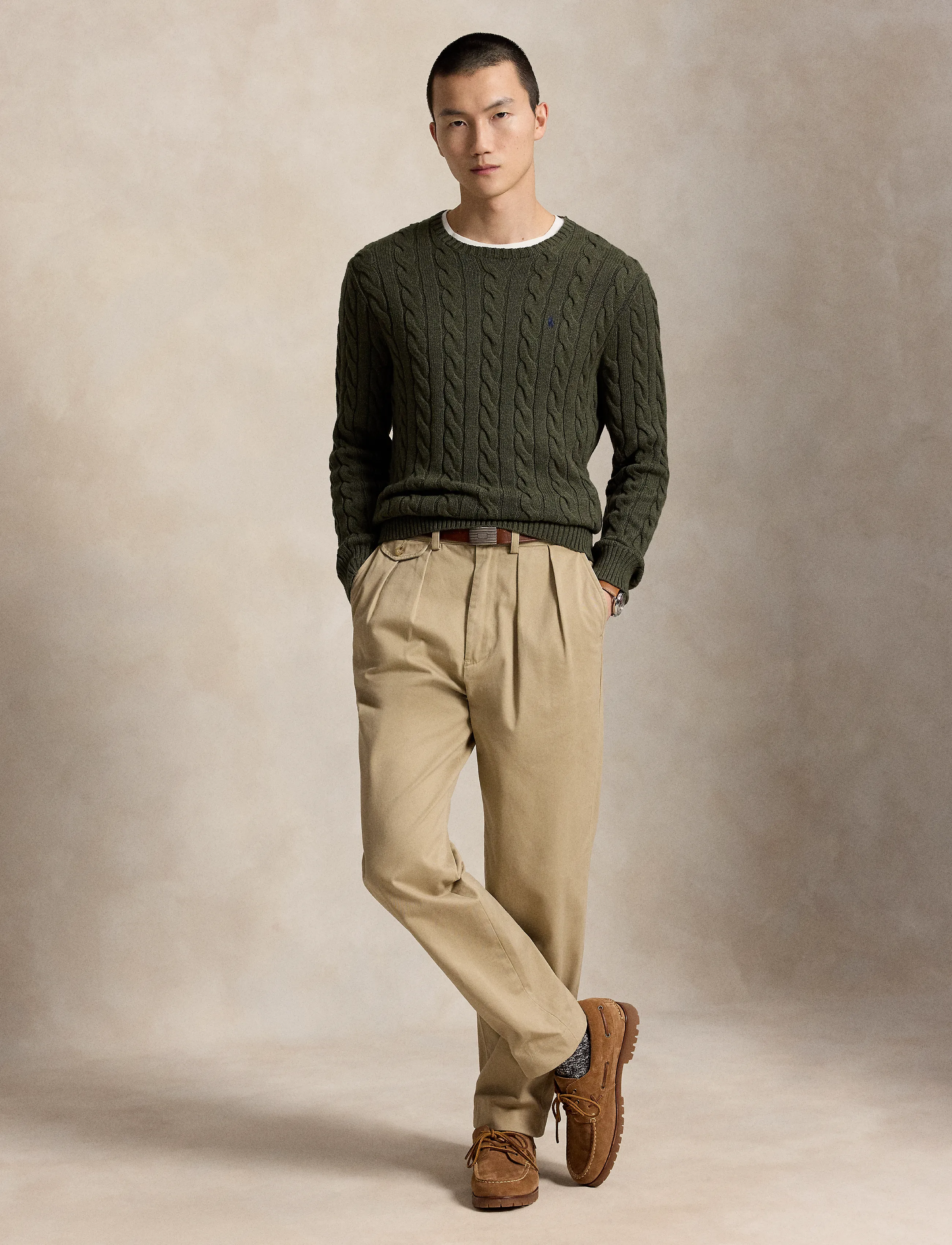 Polo Ralph Lauren - Cable-Knit Cotton Sweater - rund hals - olive shrub heath - 4