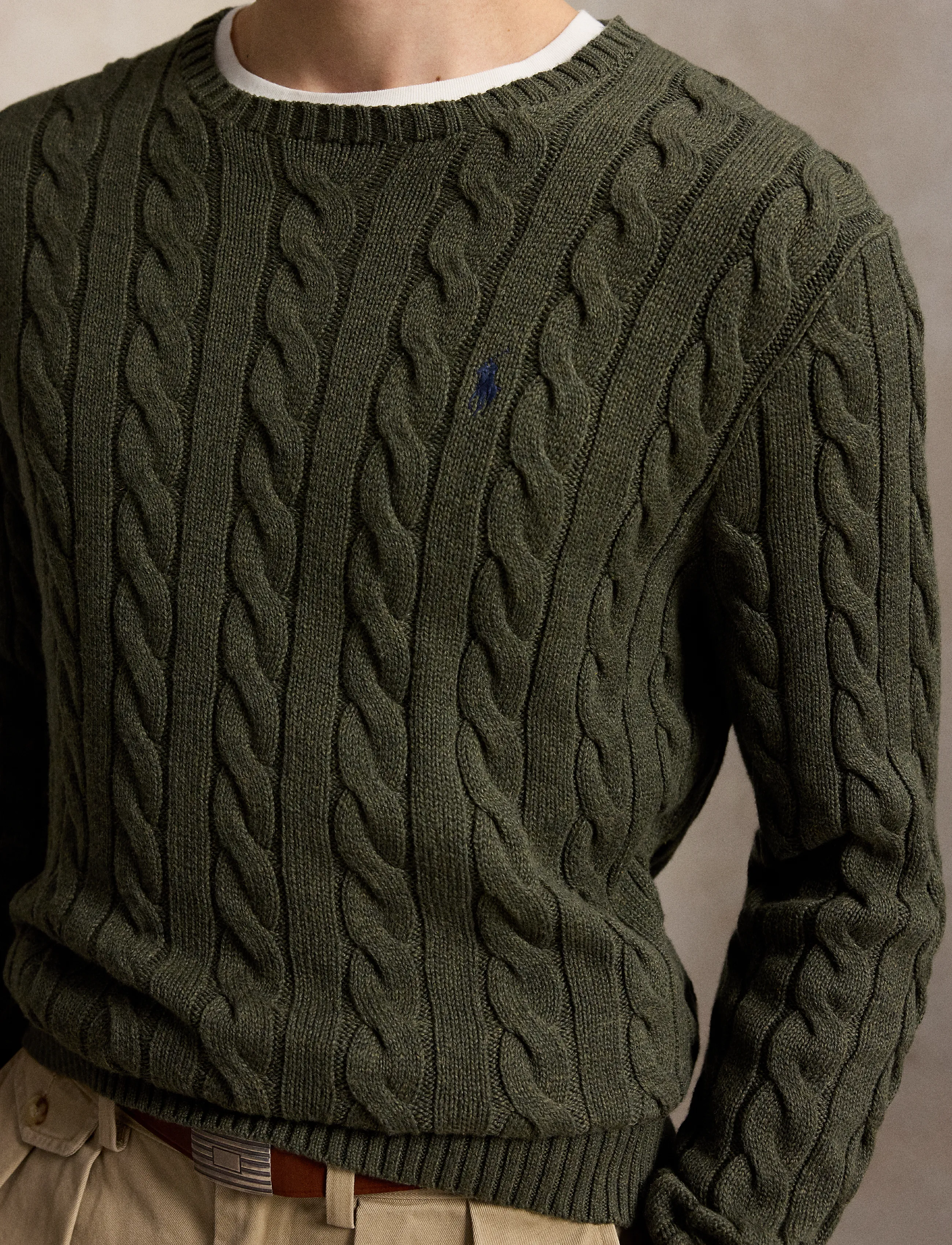 Polo Ralph Lauren - Cable-Knit Cotton Sweater - rund hals - olive shrub heath - 5