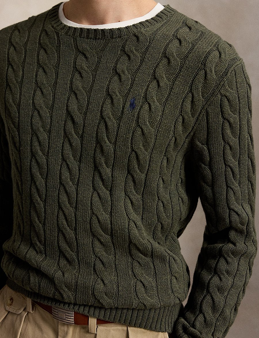 Polo Ralph Lauren - Cable-Knit Cotton Sweater - rund hals - olive shrub heath - 5