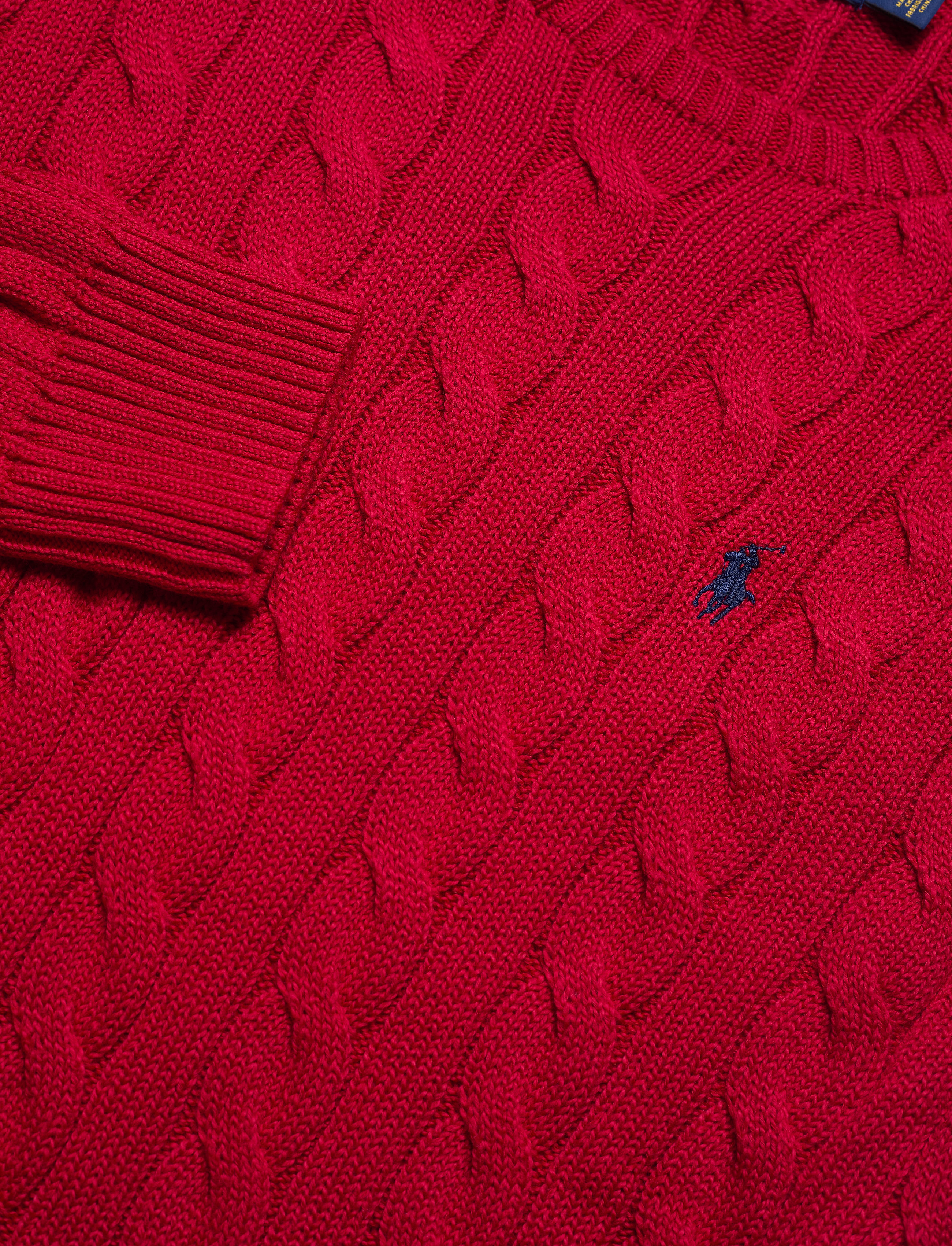 Polo Ralph Lauren - Cable-Knit Cotton Sweater - Ümmarguse kaelusega kudumid - park avenue red - 2