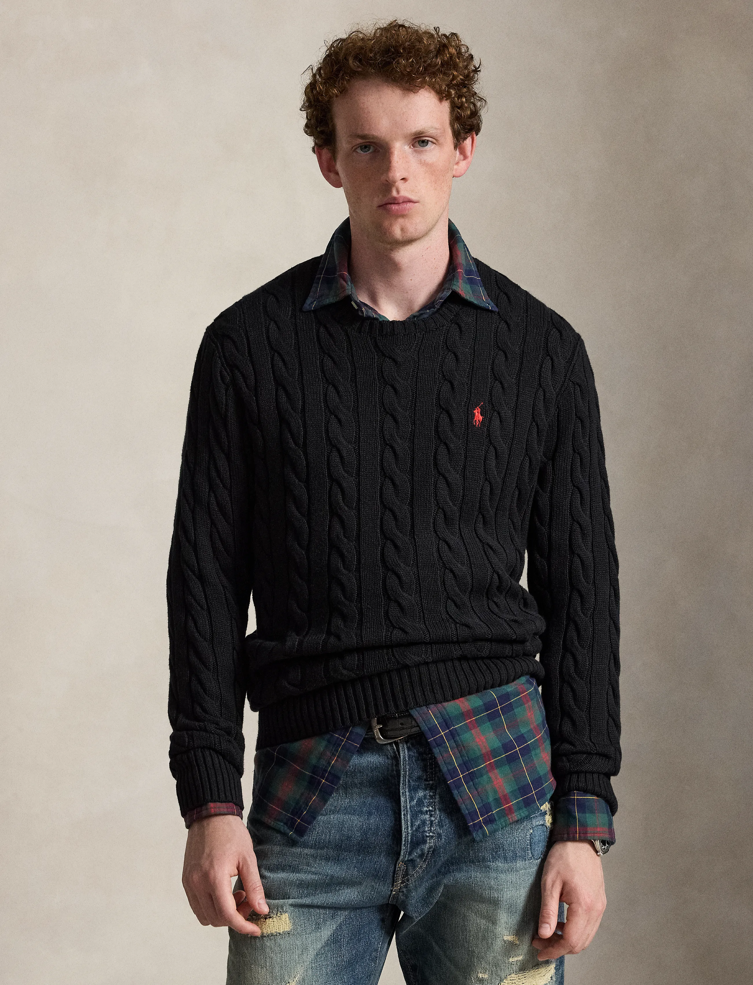 Polo Ralph Lauren Cable-Knit Cotton Sweater, XXL, Knitwear, Schwarz - Round Necks, Männerswear