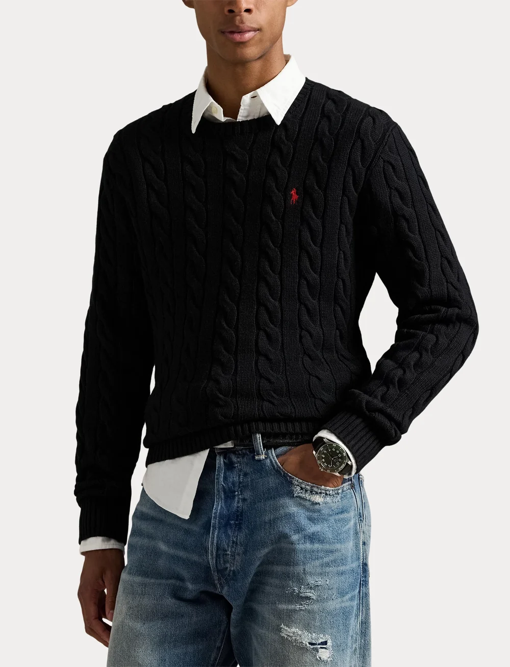 Polo Ralph Lauren - 5/1 ROVING COTTON-LSL-PLO - Ümmarguse kaelusega kudumid - polo black - 5