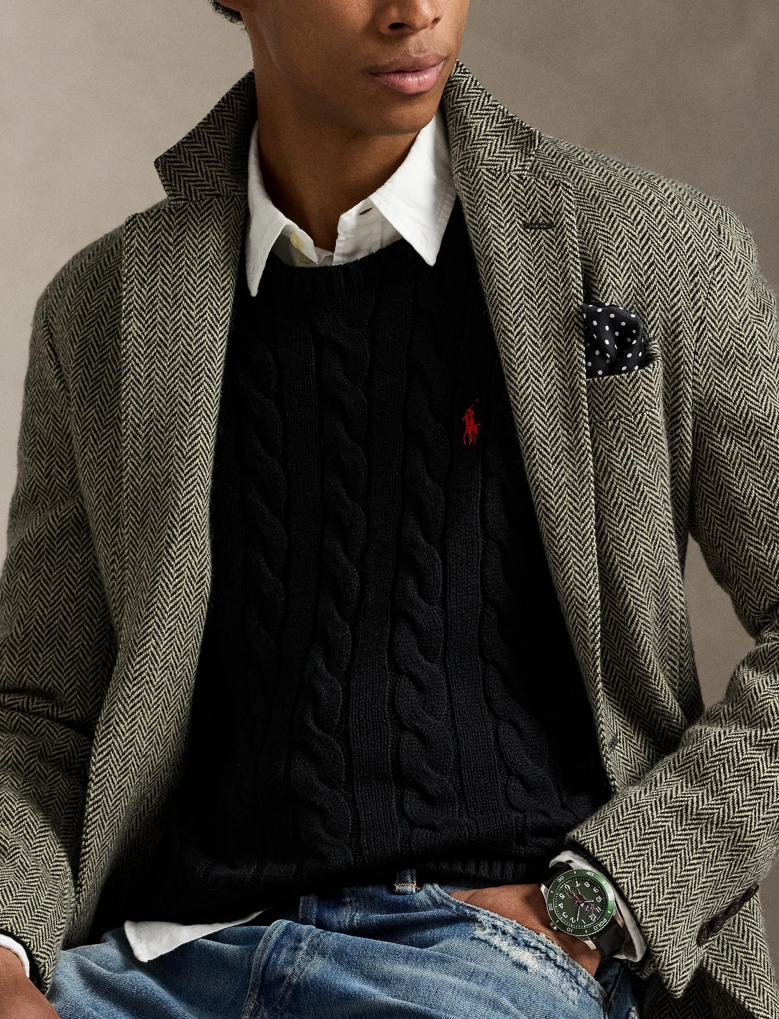 Polo Ralph Lauren - 5/1 ROVING COTTON-LSL-PLO - Ümmarguse kaelusega kudumid - polo black - 4
