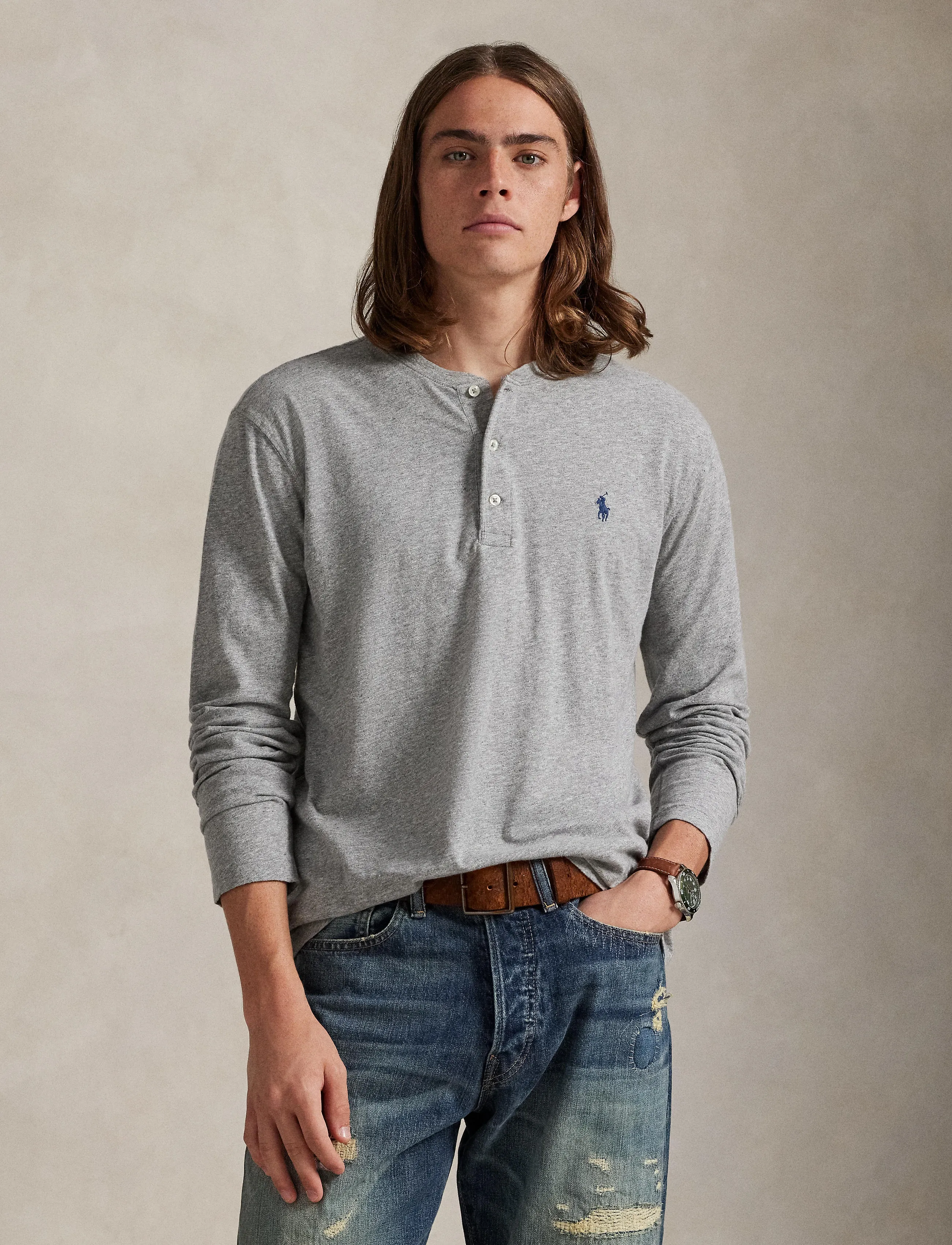Polo Ralph Lauren - Slub Jersey Henley Shirt - dark vintage heat - 3