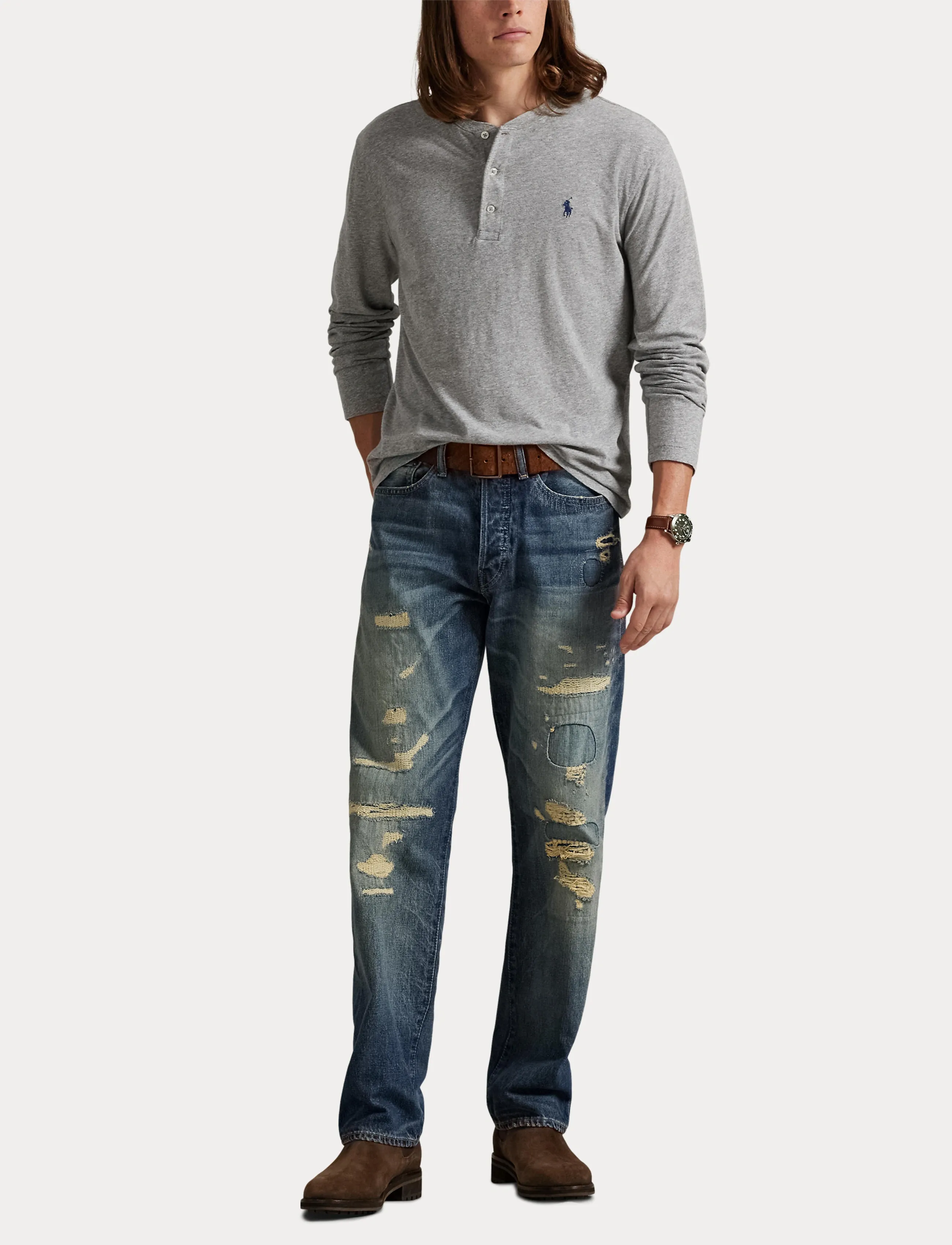 Polo Ralph Lauren - Slub Jersey Henley Shirt - dark vintage heat - 4