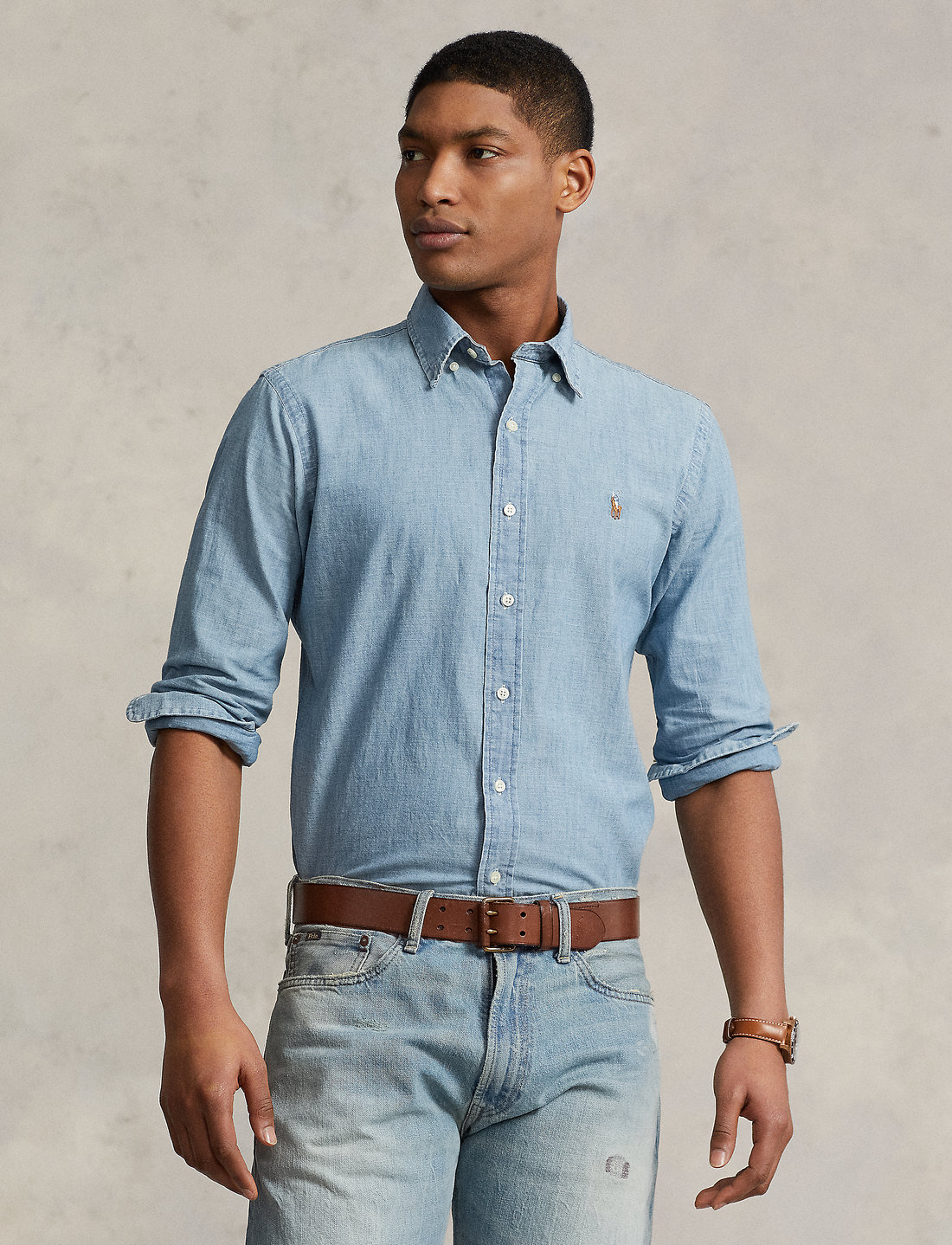 Polo short top sleeve denim shirt