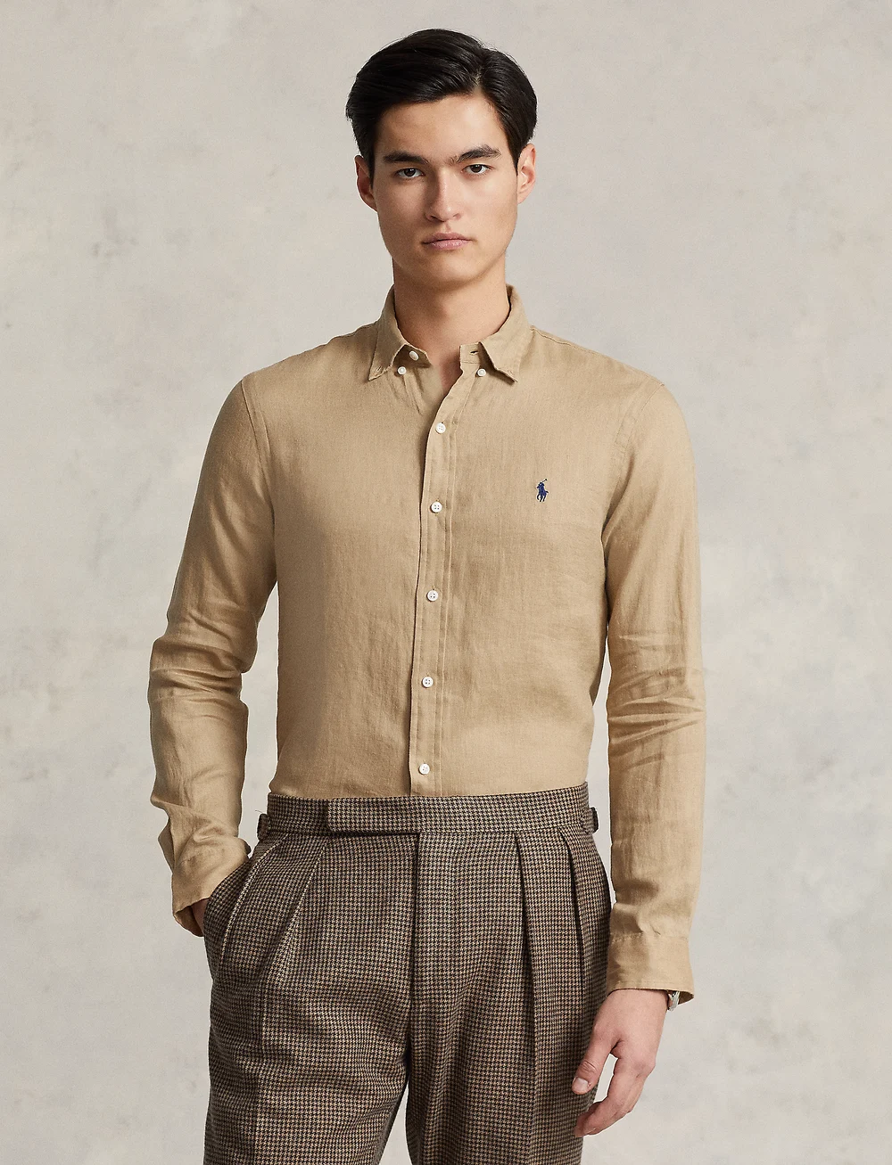 Tシャツ・カットソー Ralph Lauren SS24 Custom-Fit Linen Shirt (710794141 014) raf710794141_cvintagekhaki_v10