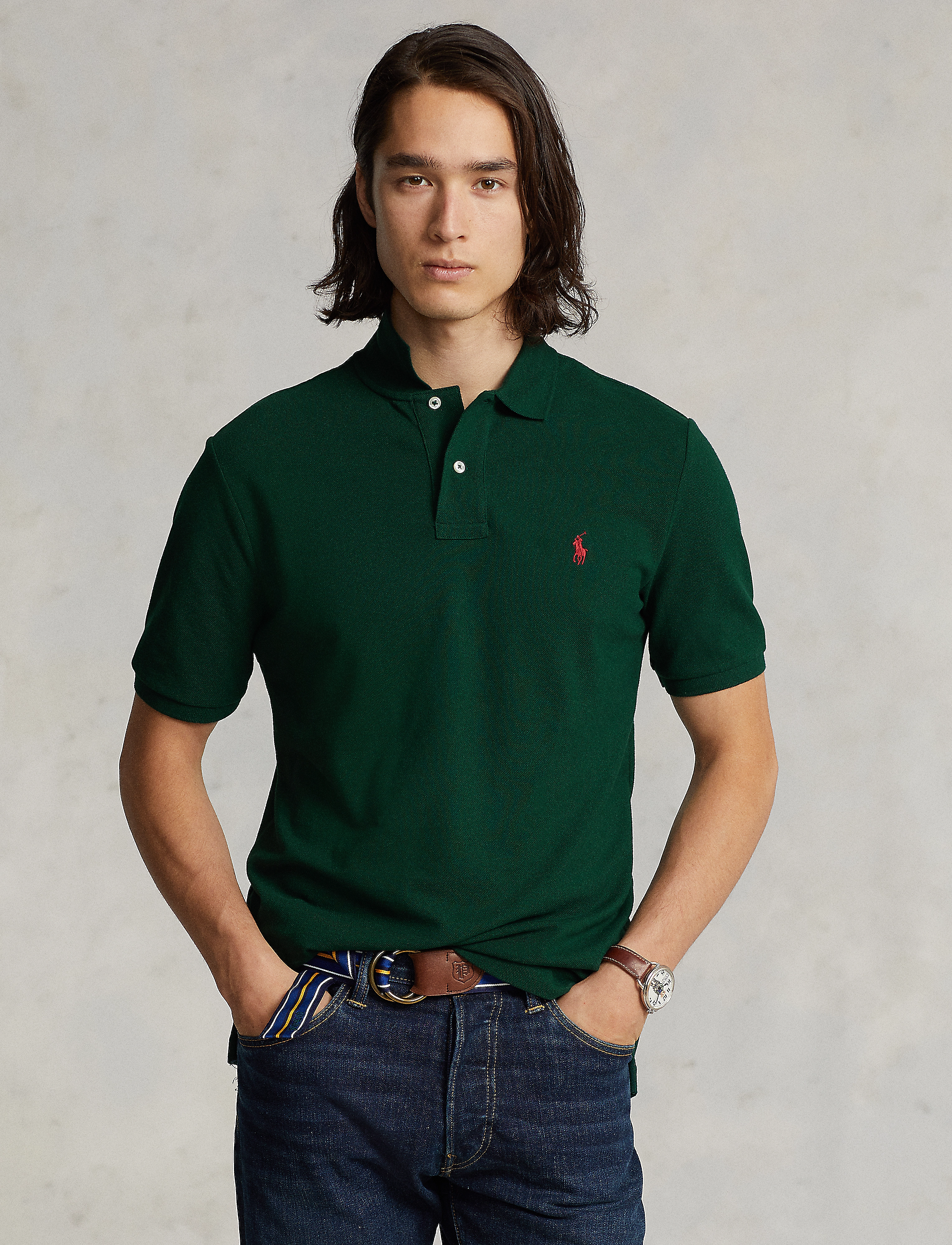 Polo Ralph Lauren Slim Fit Mesh Polo Shirt - Pikéer - COLLEGE GREEN/C39 / green