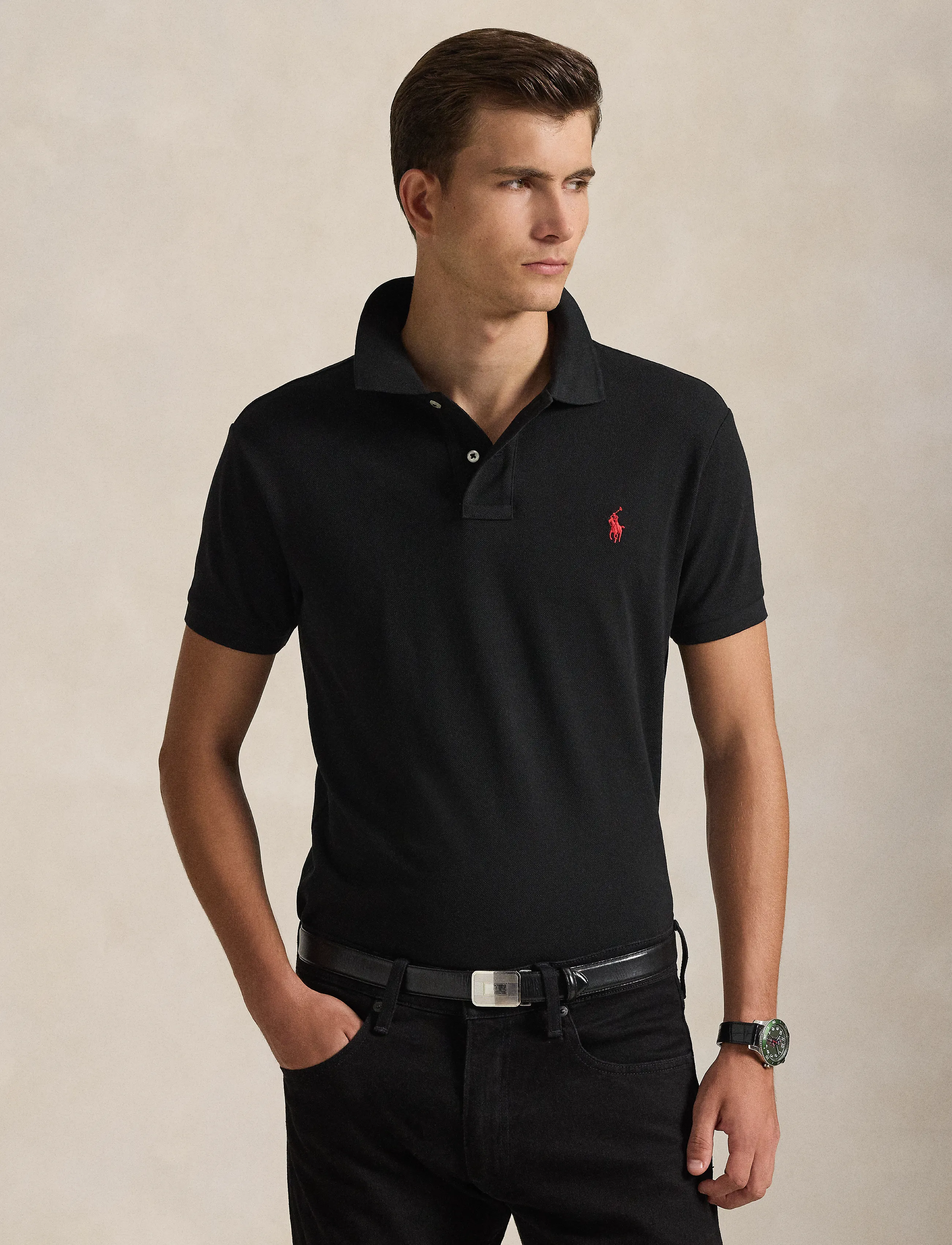 Polo Ralph Lauren Slim Fit Mesh Polo Shirt, XS, Black, Poloer > Kortærmede, Herre