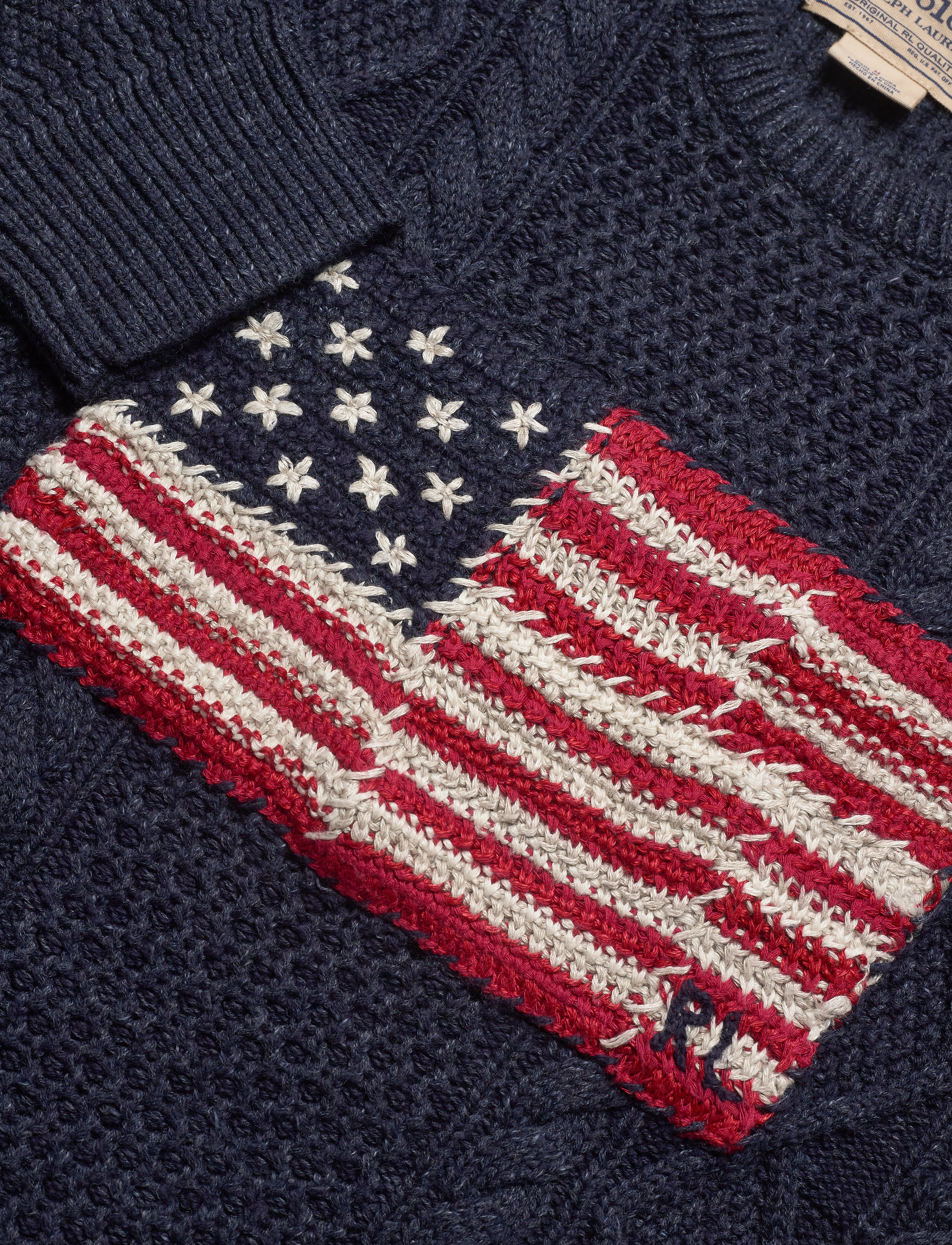 Polo Ralph Lauren - Aran Patchwork-Flag Sweater - navy ragg - 3