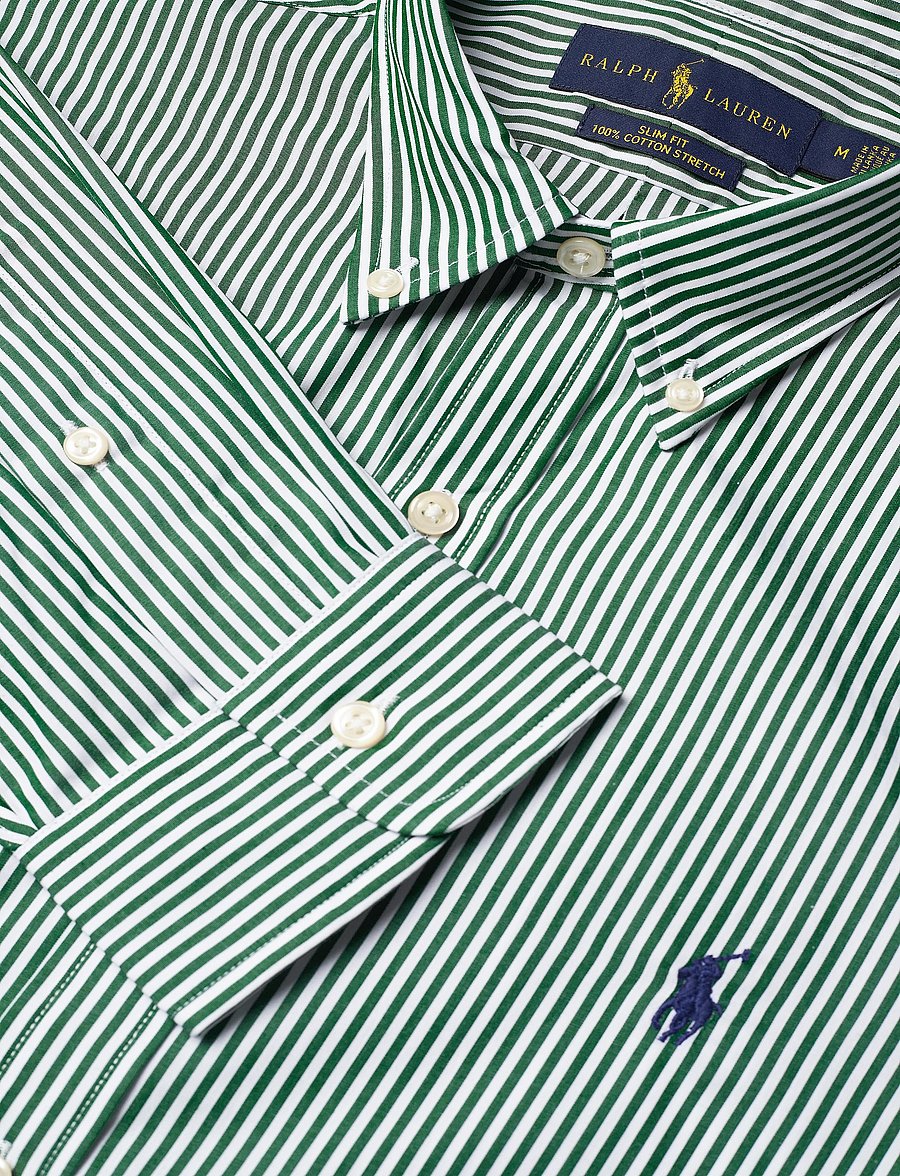 Polo Ralph Lauren - Slim Fit Striped Poplin Shirt - 4655c pine/white - 4