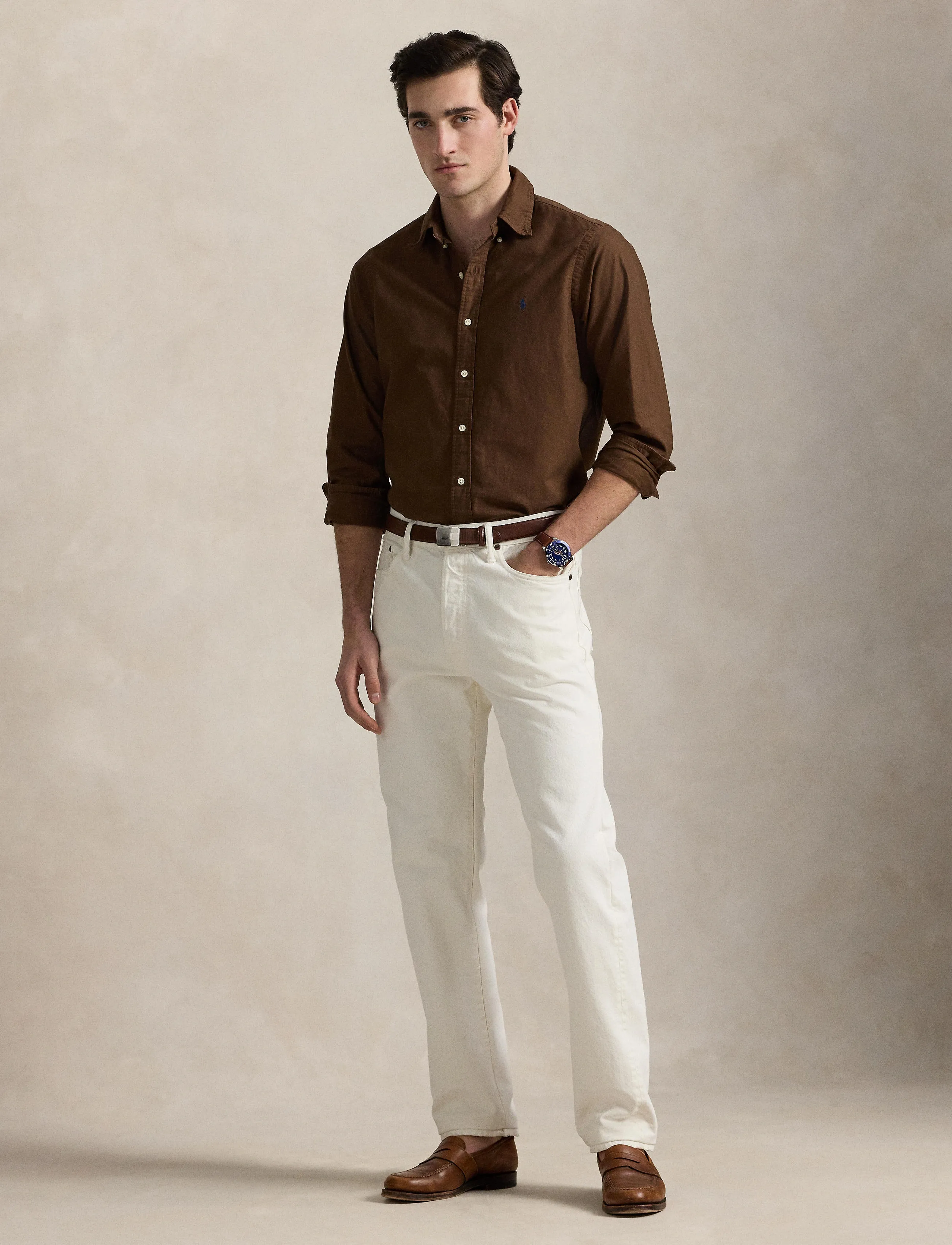 Polo Ralph Lauren Slim Fit Garment-Dyed Oxford Shirt - Skjorter - CHOCOLATE MOUSSE / brown