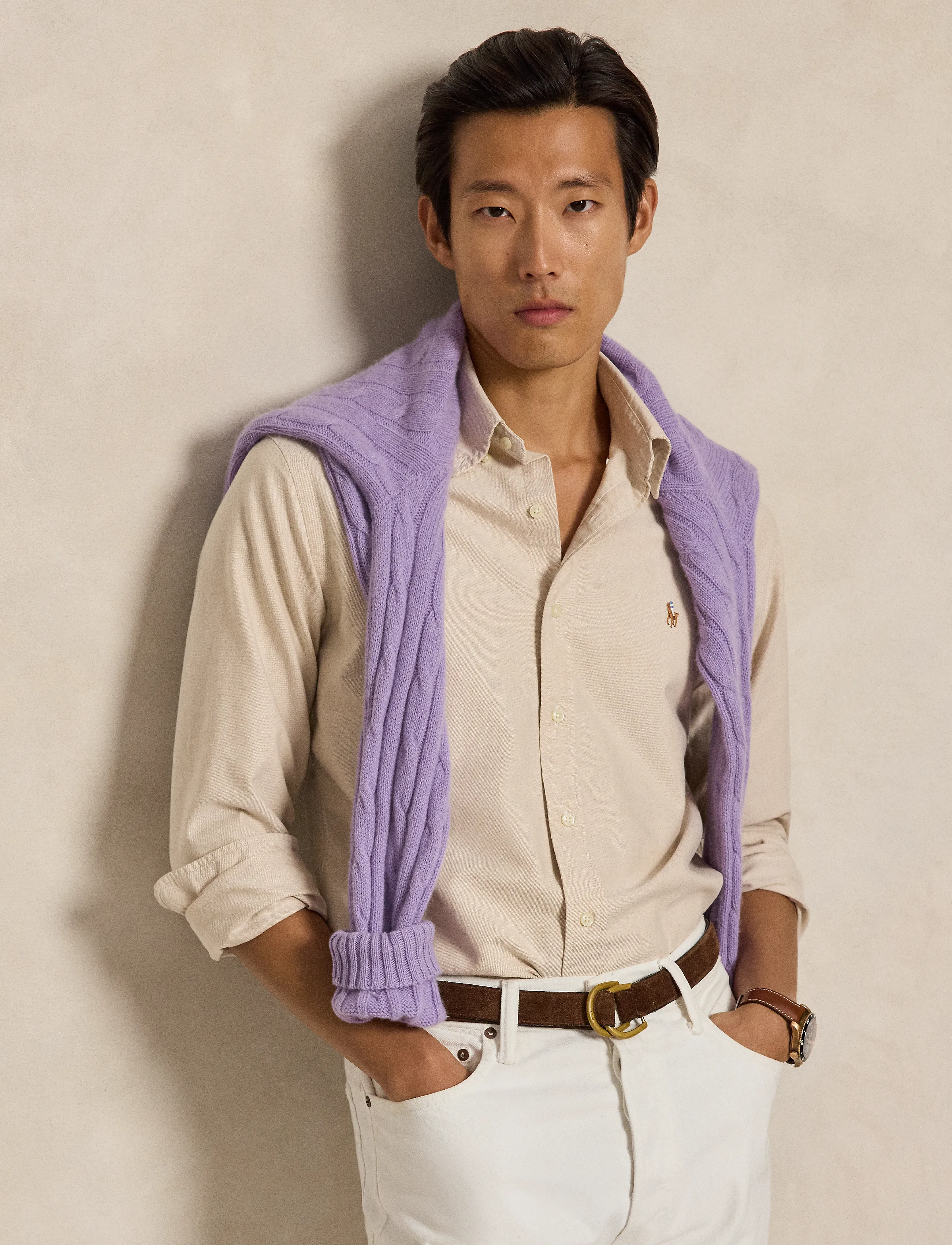 Polo Ralph Lauren The Iconic Oxford Shirt - Hemden - CAMEL/WHITE / cream