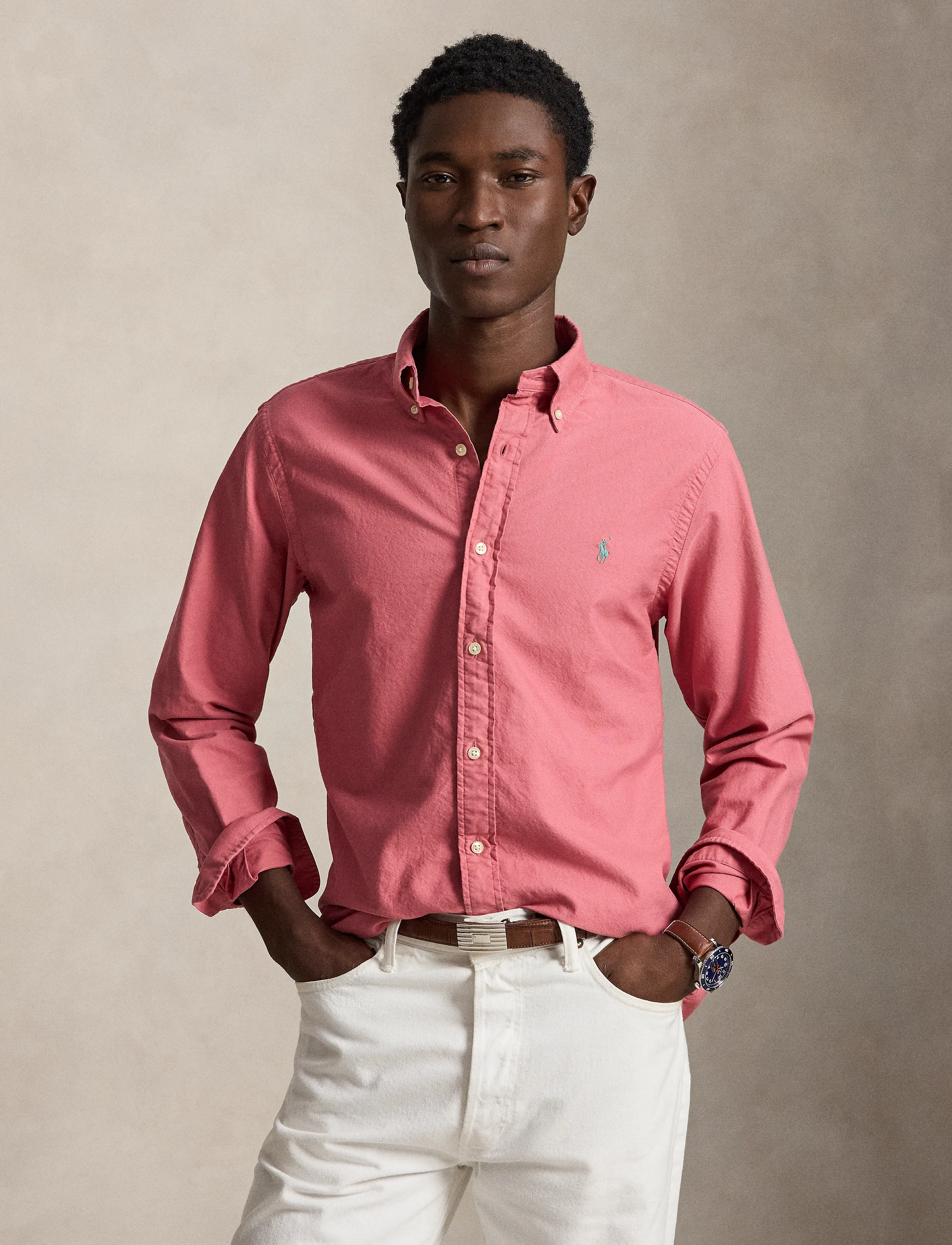 Polo Ralph Lauren Custom Fit Garment-Dyed Oxford Shirt - Tøj - ADIRONDACK BERRY / pink/rose