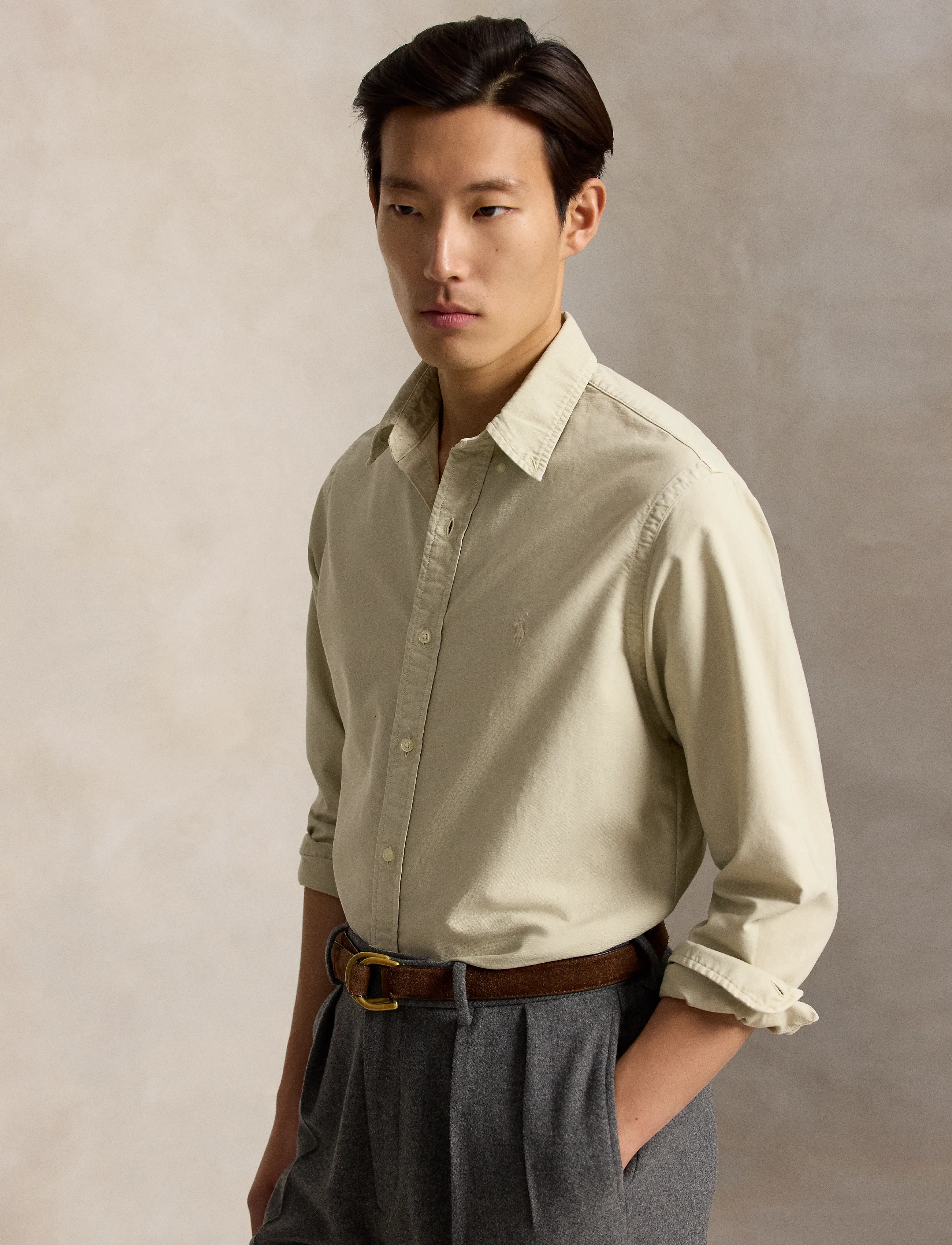 Polo Ralph Lauren Custom Fit Garment-Dyed Oxford Shirt - Polo Ralph Lauren - CLASSIC STONE / cream