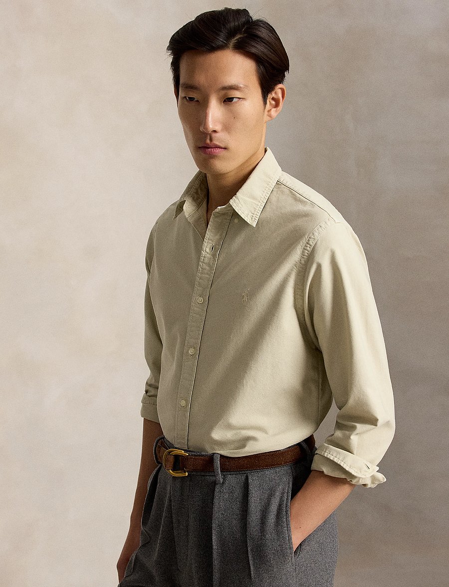 Polo Ralph Lauren - Custom Fit Garment-Dyed Oxford Shirt - oxford-skjortor - classic stone - 0