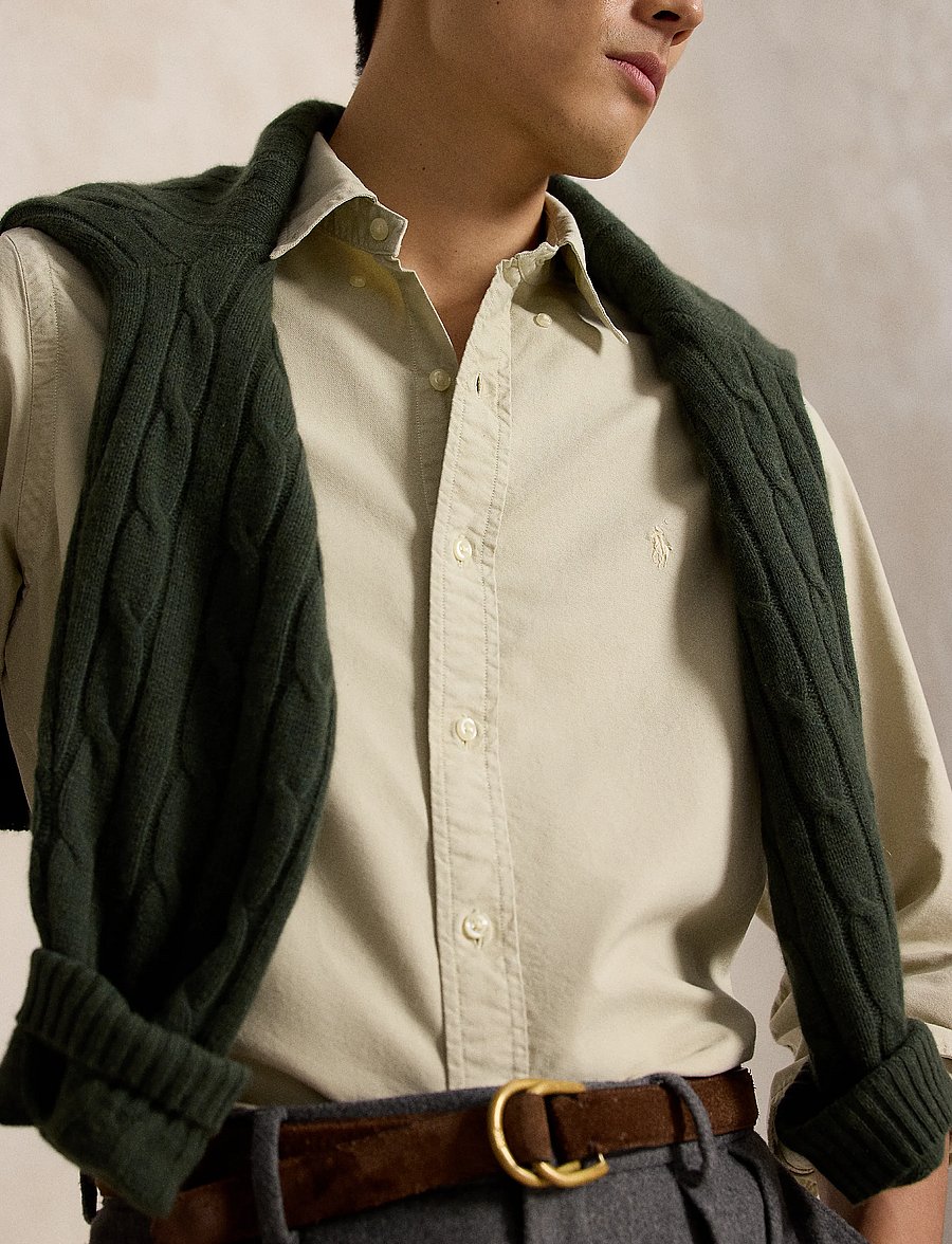 Polo Ralph Lauren - Custom Fit Garment-Dyed Oxford Shirt - oxford-skjortor - classic stone - 4