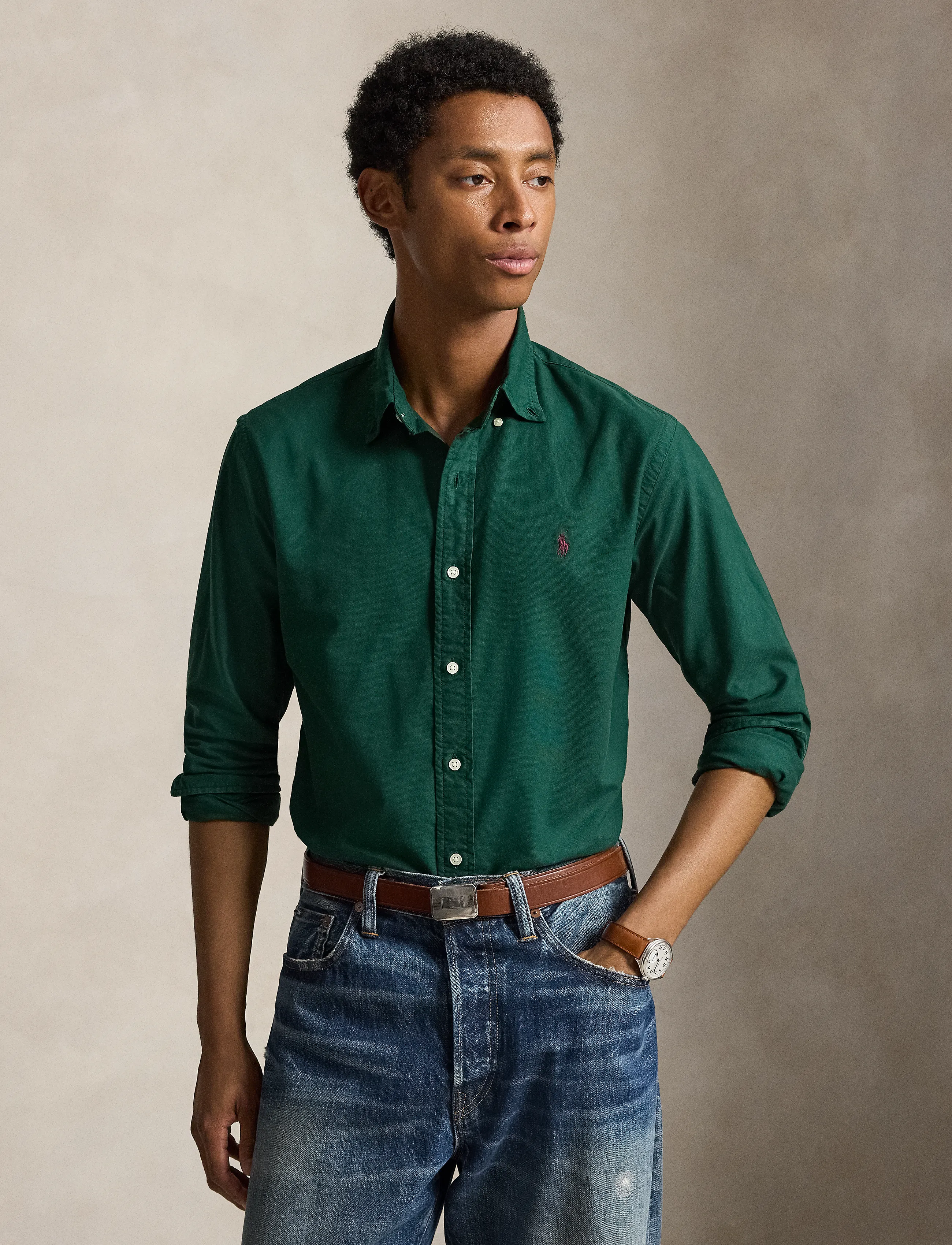 Polo Ralph Lauren Custom Fit Garment-Dyed Oxford Shirt - Business - MOSS AGATE W/PP / green