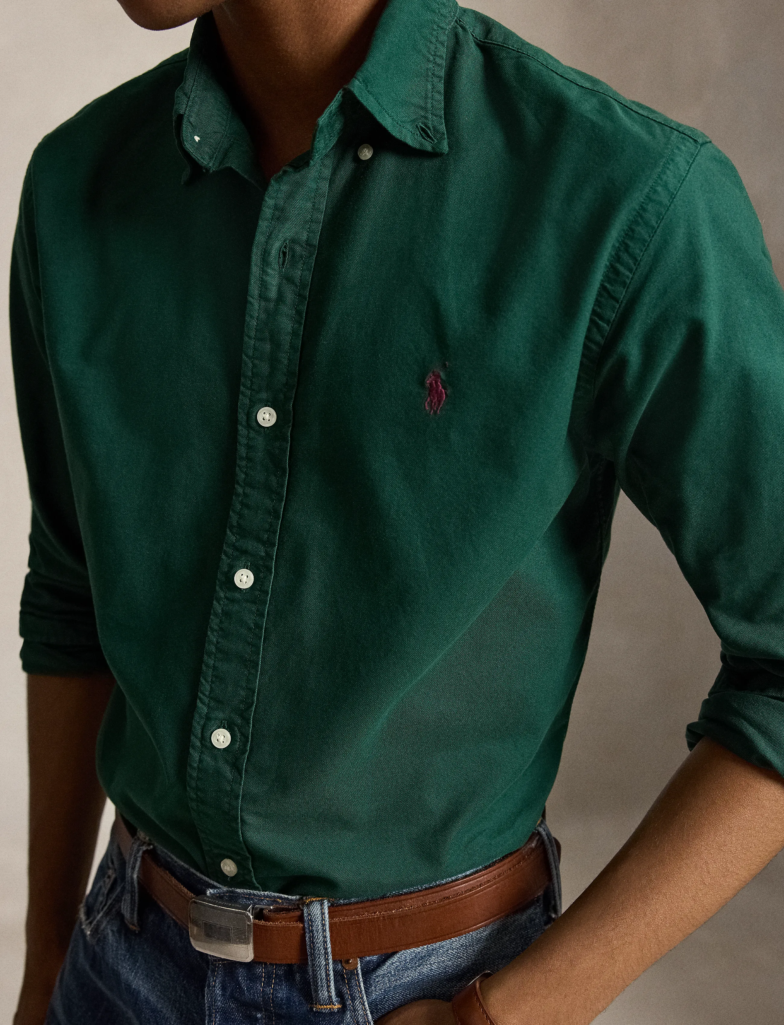 Polo Ralph Lauren - Custom Fit Garment-Dyed Oxford Shirt - oxford shirts - moss agate w/pp - 4