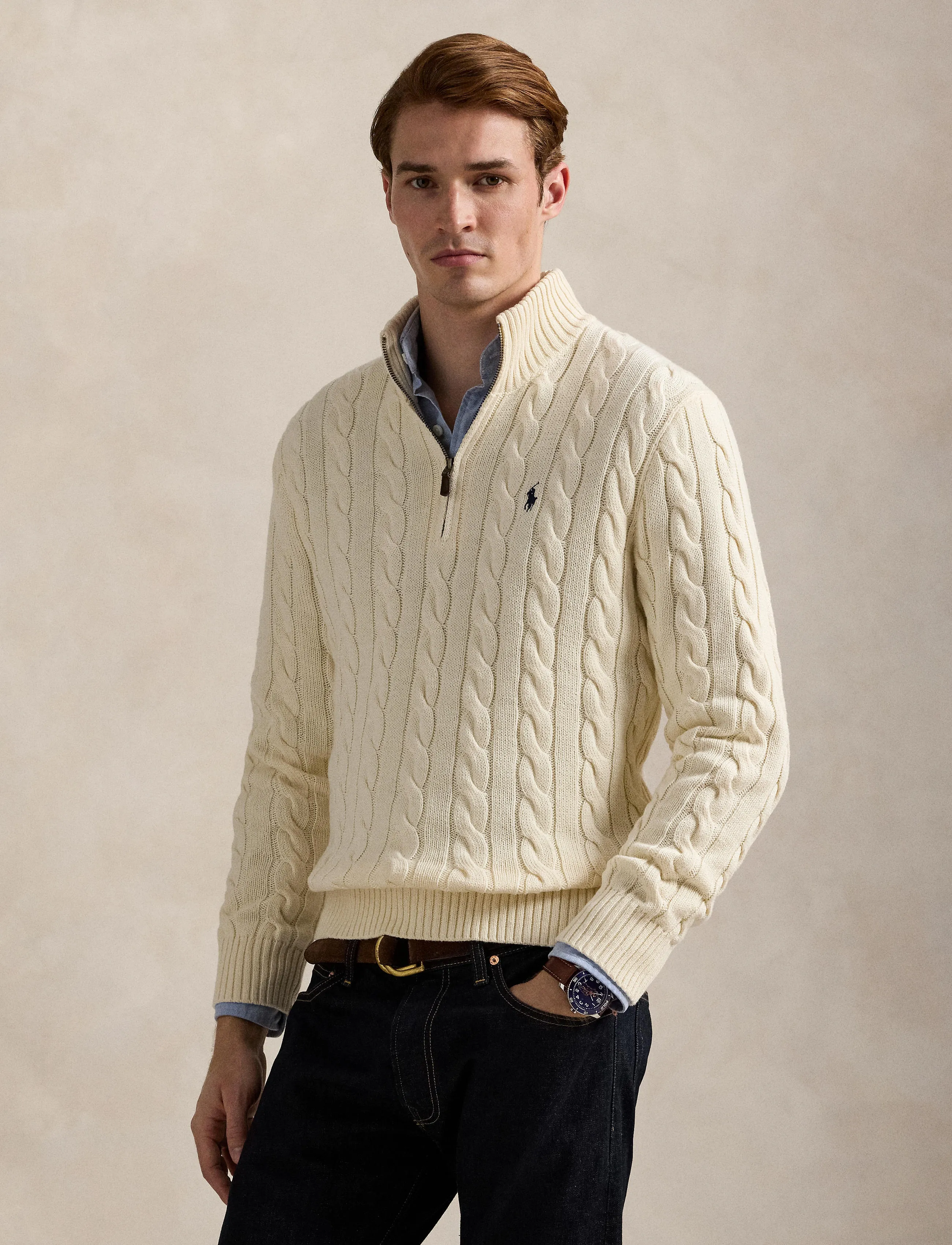 Polo Ralph Lauren - 5/1 ROVING COTTON-LSL-PLO - half zip jumpers - andover cream - 3