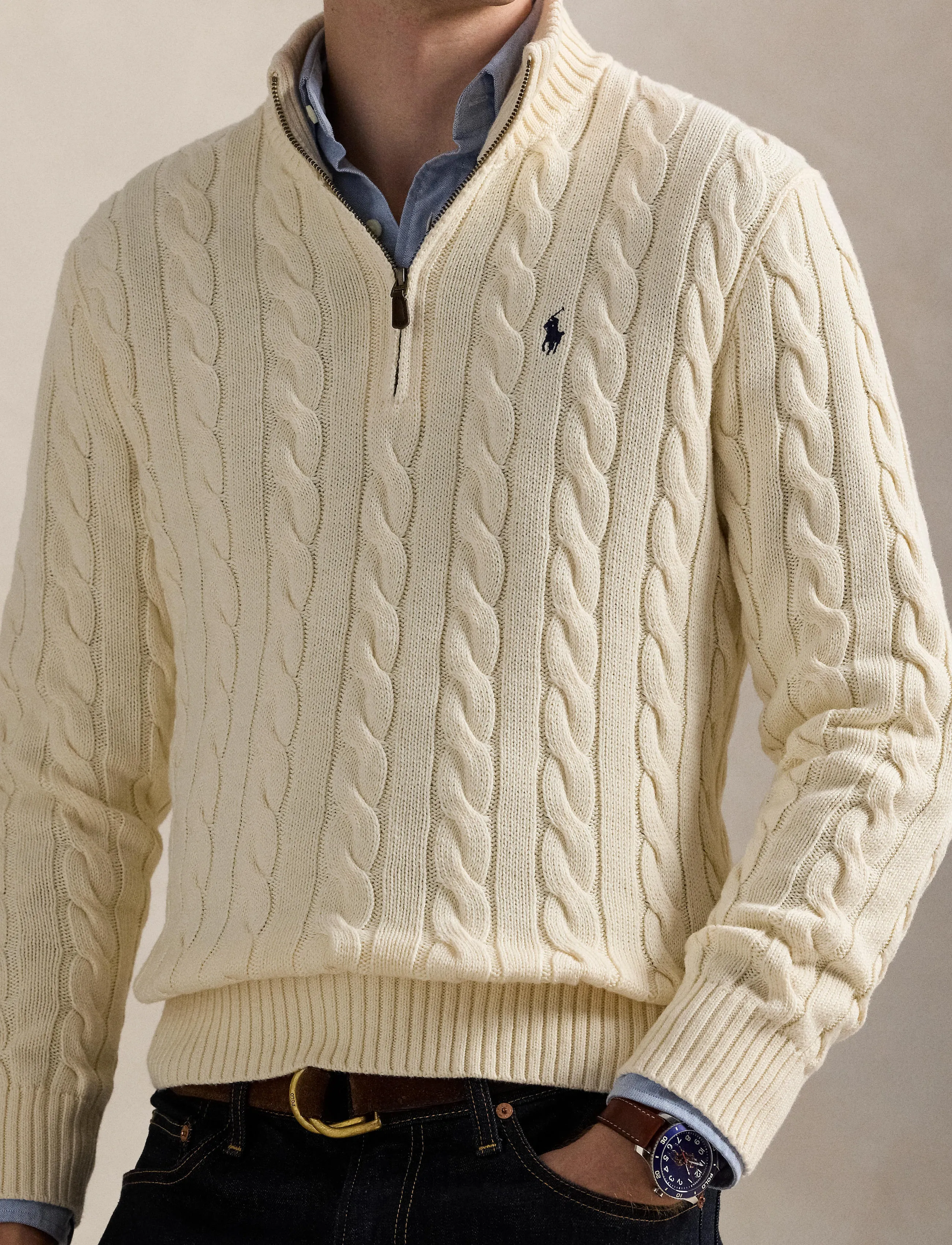 Polo Ralph Lauren - 5/1 ROVING COTTON-LSL-PLO - half zip jumpers - andover cream - 5