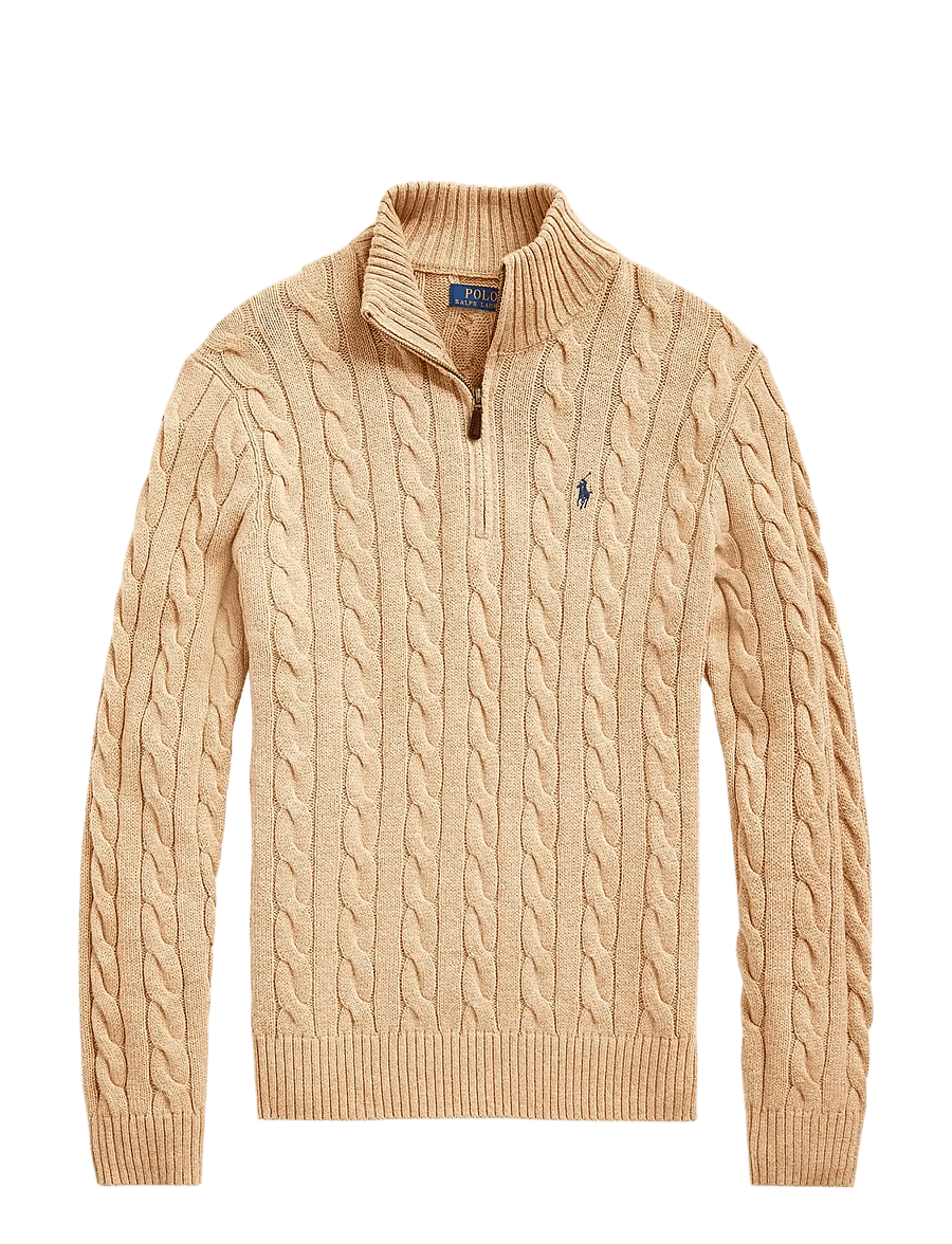 Polo Ralph Lauren - 5/1 ROVING COTTON-LSL-PLO - half zip jumpers - camel melange - 1
