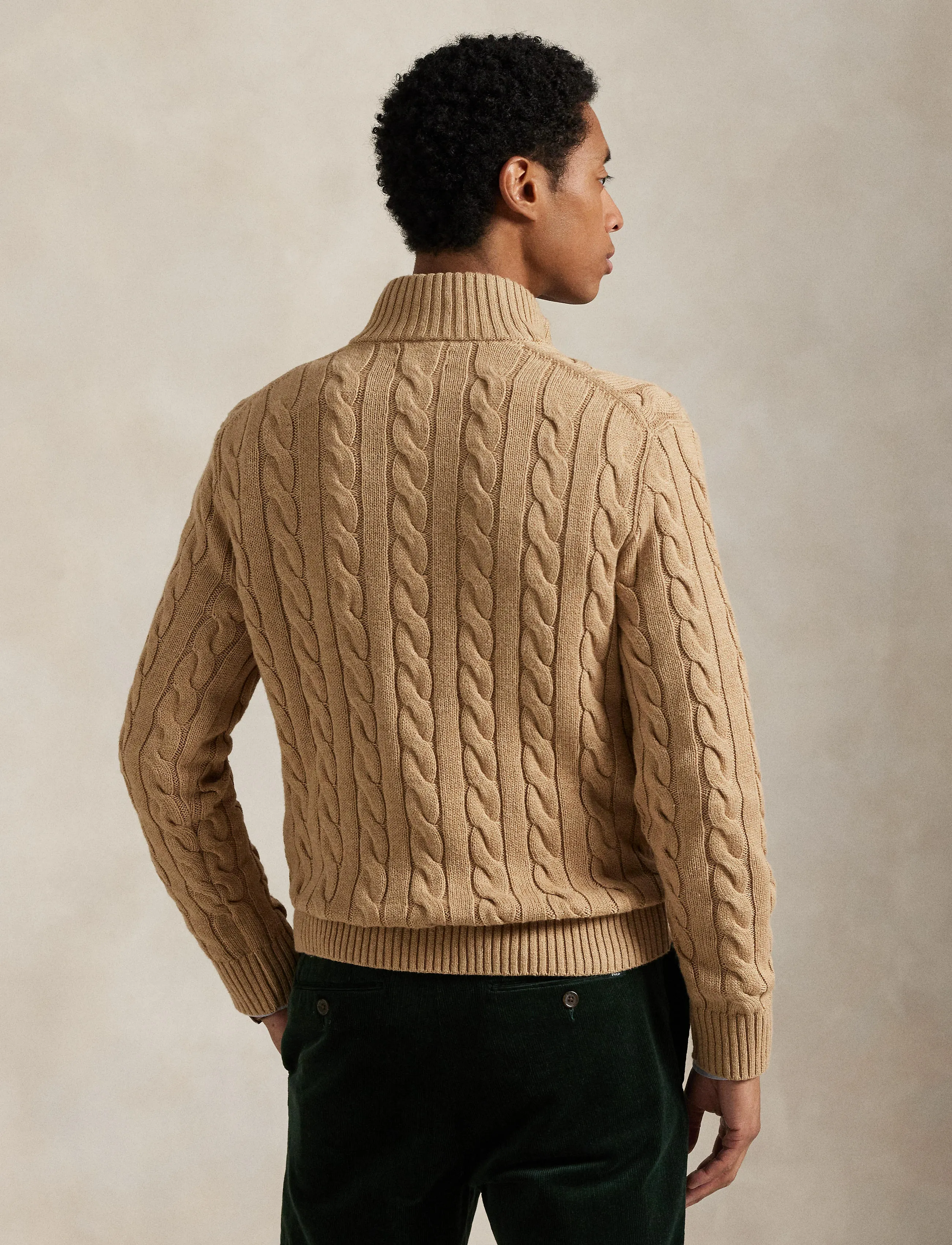 Polo Ralph Lauren - Cable-Knit Cotton Quarter-Zip Sweater - halfzip strik - camel melange - 2