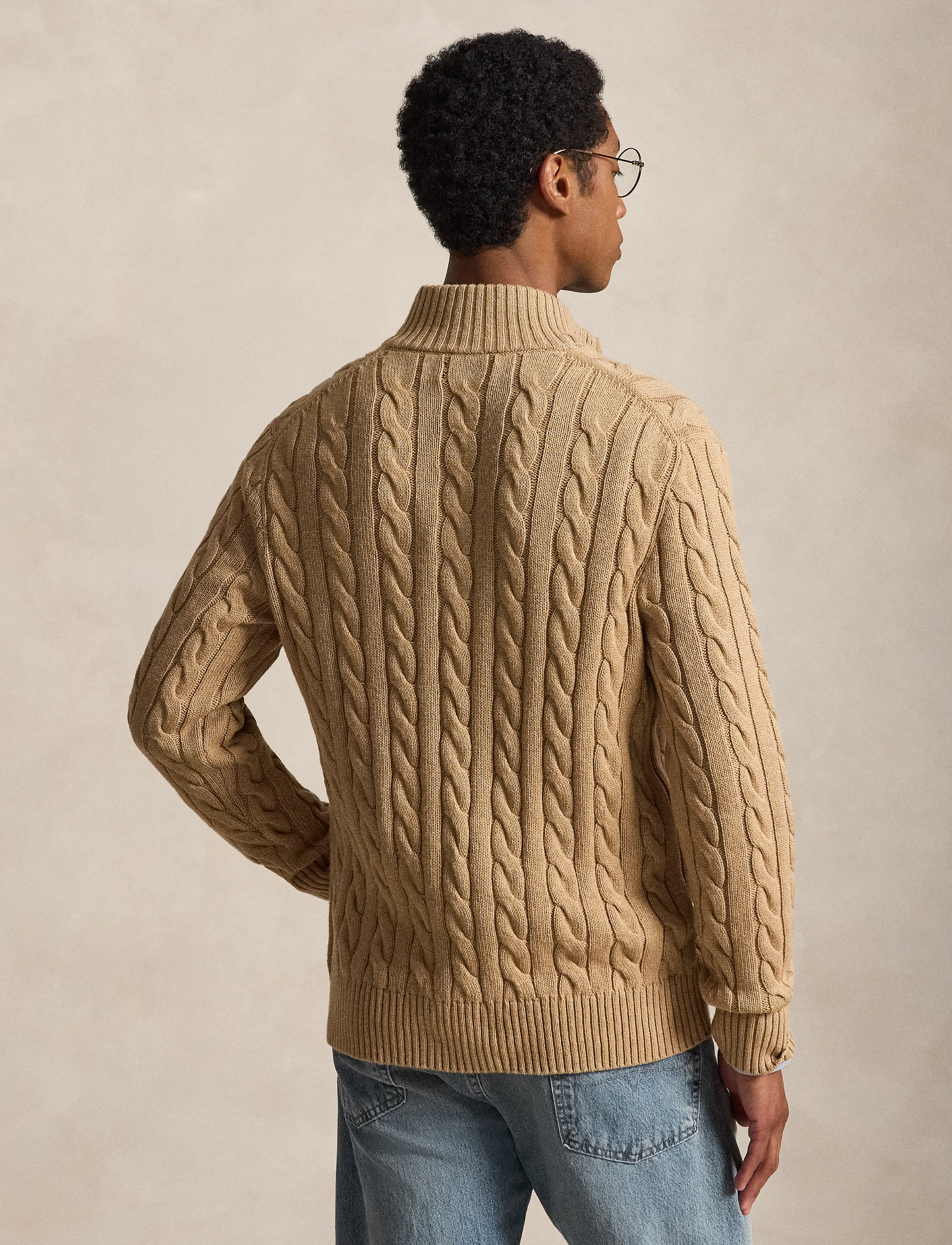 Polo Ralph Lauren - 5/1 ROVING COTTON-LSL-PLO - half zip jumpers - camel melange - 3