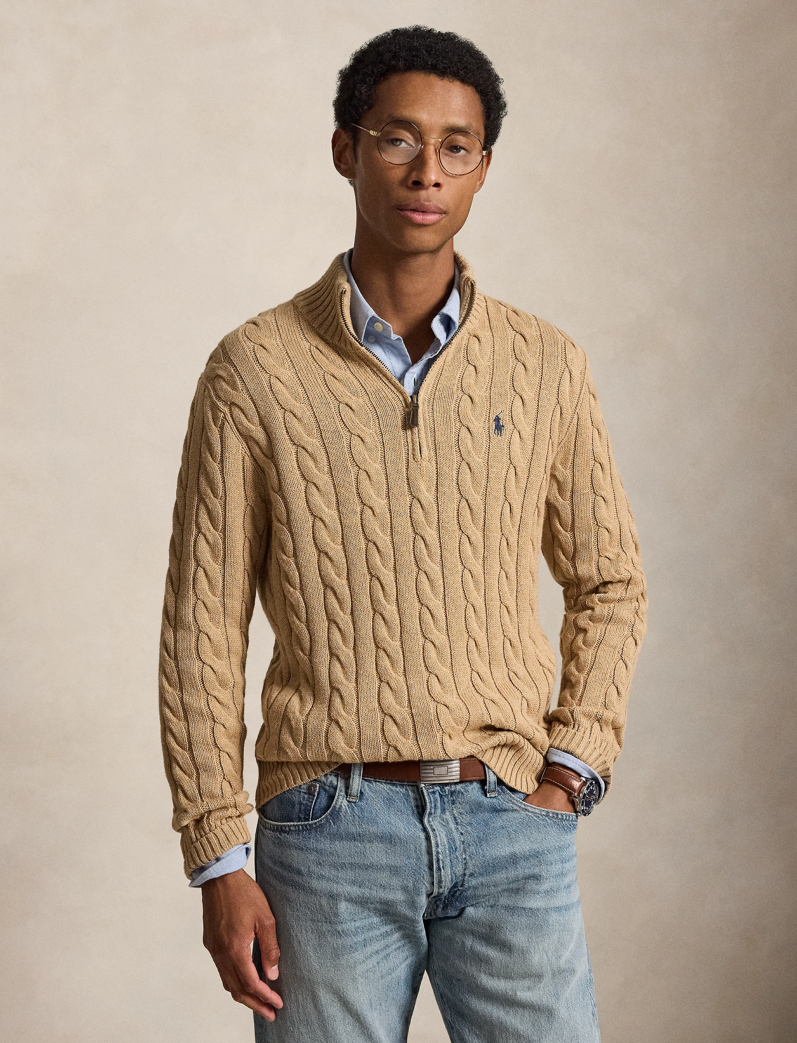 Polo Ralph Lauren - 5/1 ROVING COTTON-LSL-PLO - half zip - camel melange - 4