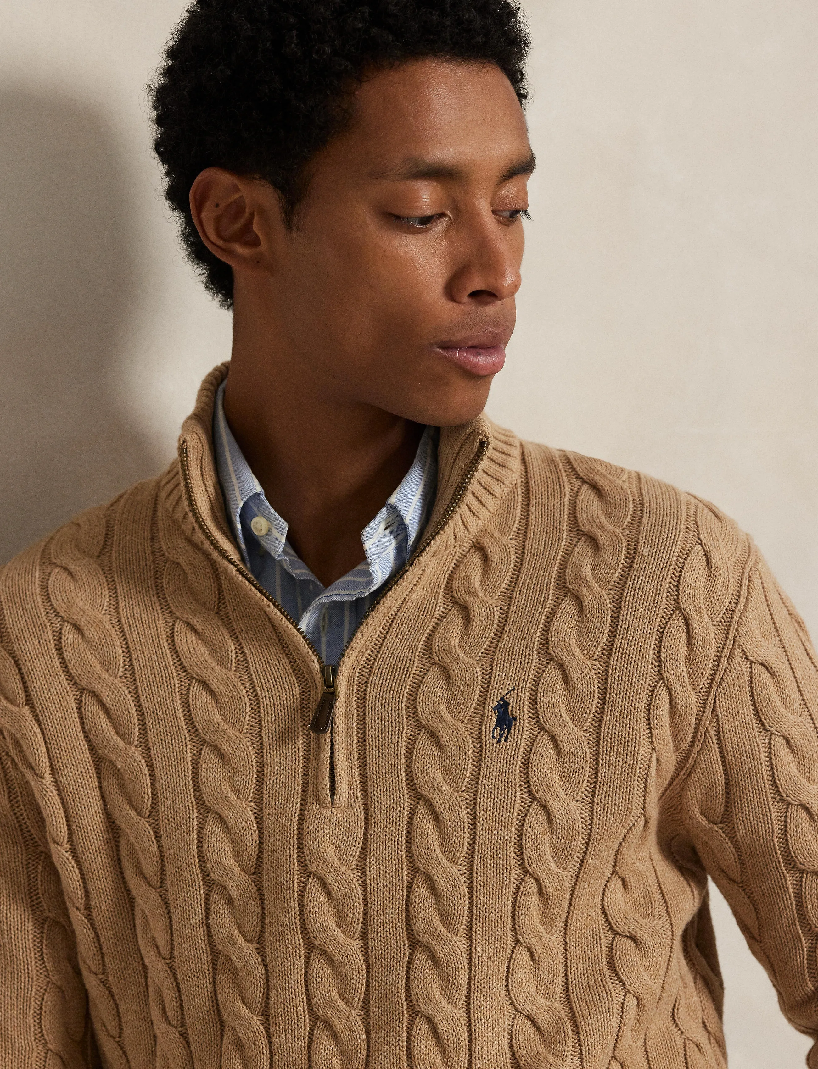 Polo Ralph Lauren Cable-knit Cotton Quarter-zip Sweater