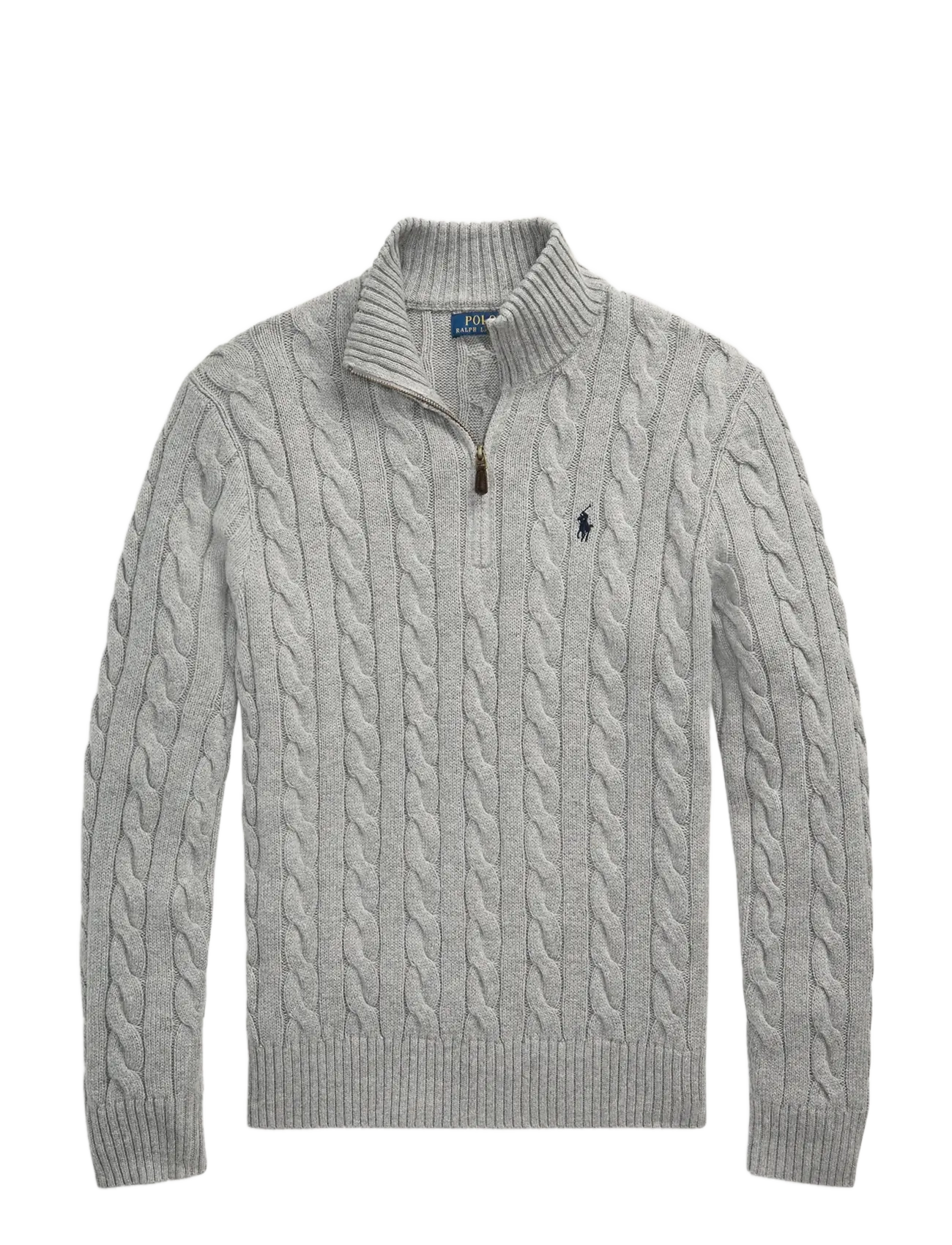 Polo Ralph Lauren Cable-Knit Cotton Quarter-Zip Sweater - Strik - FAWN GREY HEATHER / grey