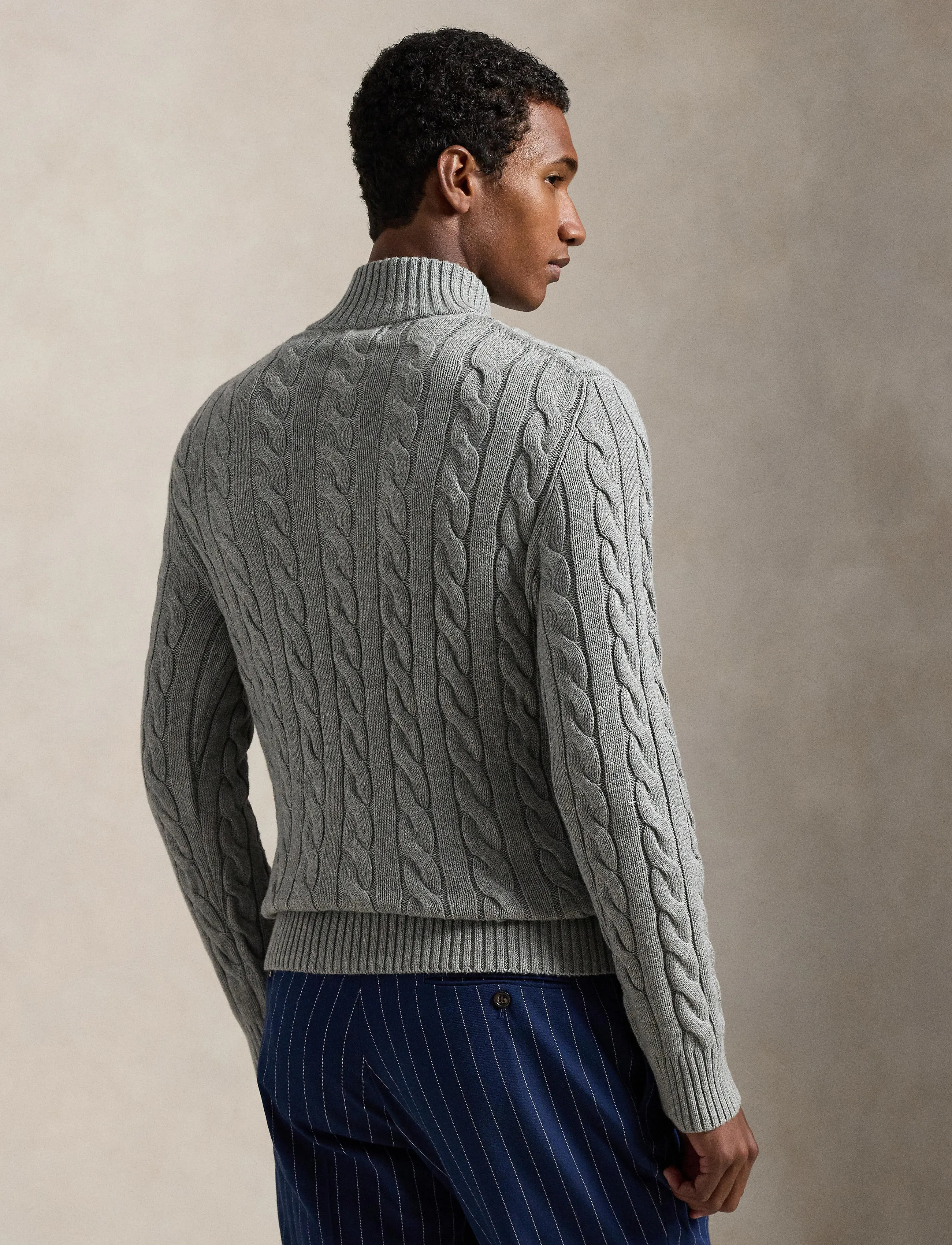 Polo Ralph Lauren - Cable-Knit Cotton Quarter-Zip Sweater - halfzip strik - fawn grey heather - 2