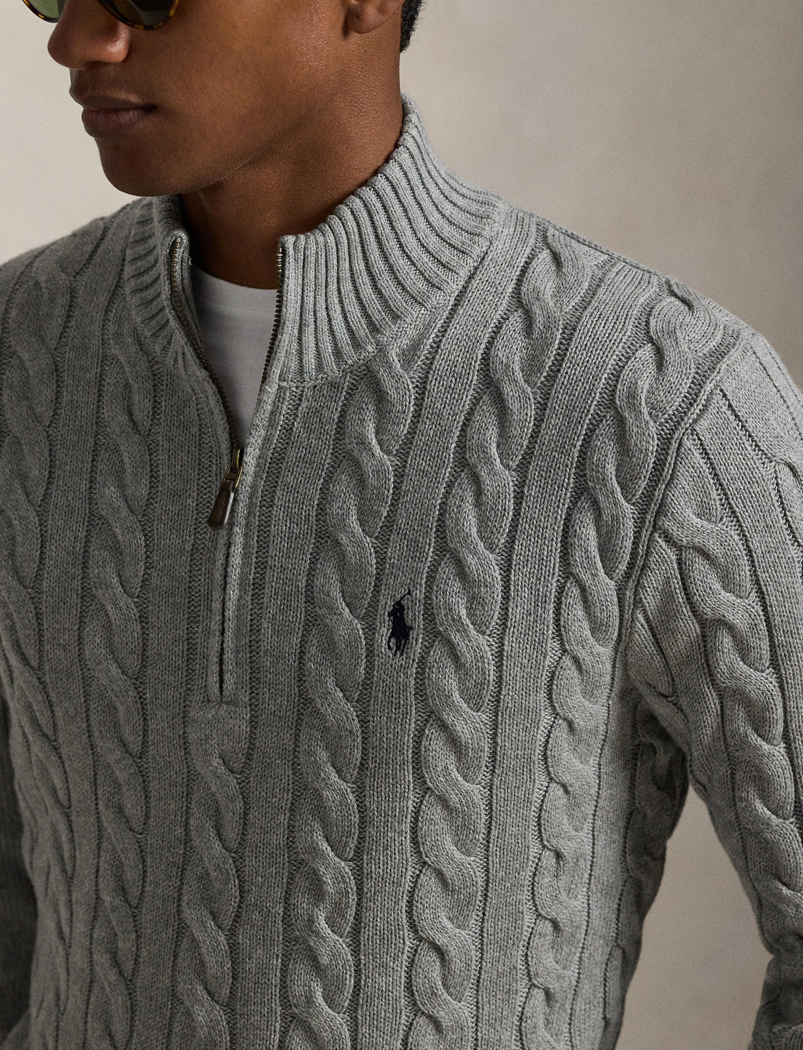 Polo Ralph Lauren - 5/1 ROVING COTTON-LSL-PLO - half zip jumpers - fawn grey heather - 4