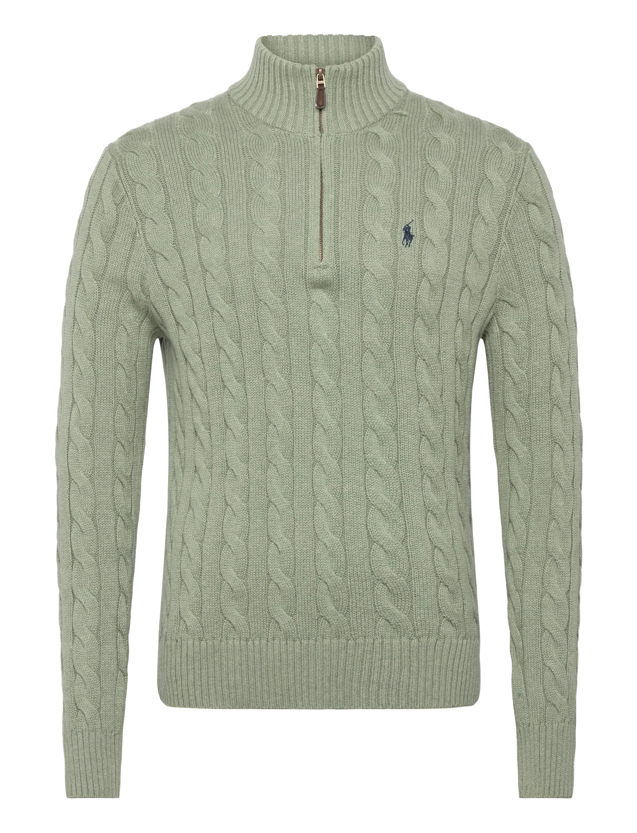 Polo Ralph Lauren 5/1 Roving Cotton-Lsl-Plo, Mænd, Kabelstrikket Quarter Zip Sweater, Grøn, Str: L