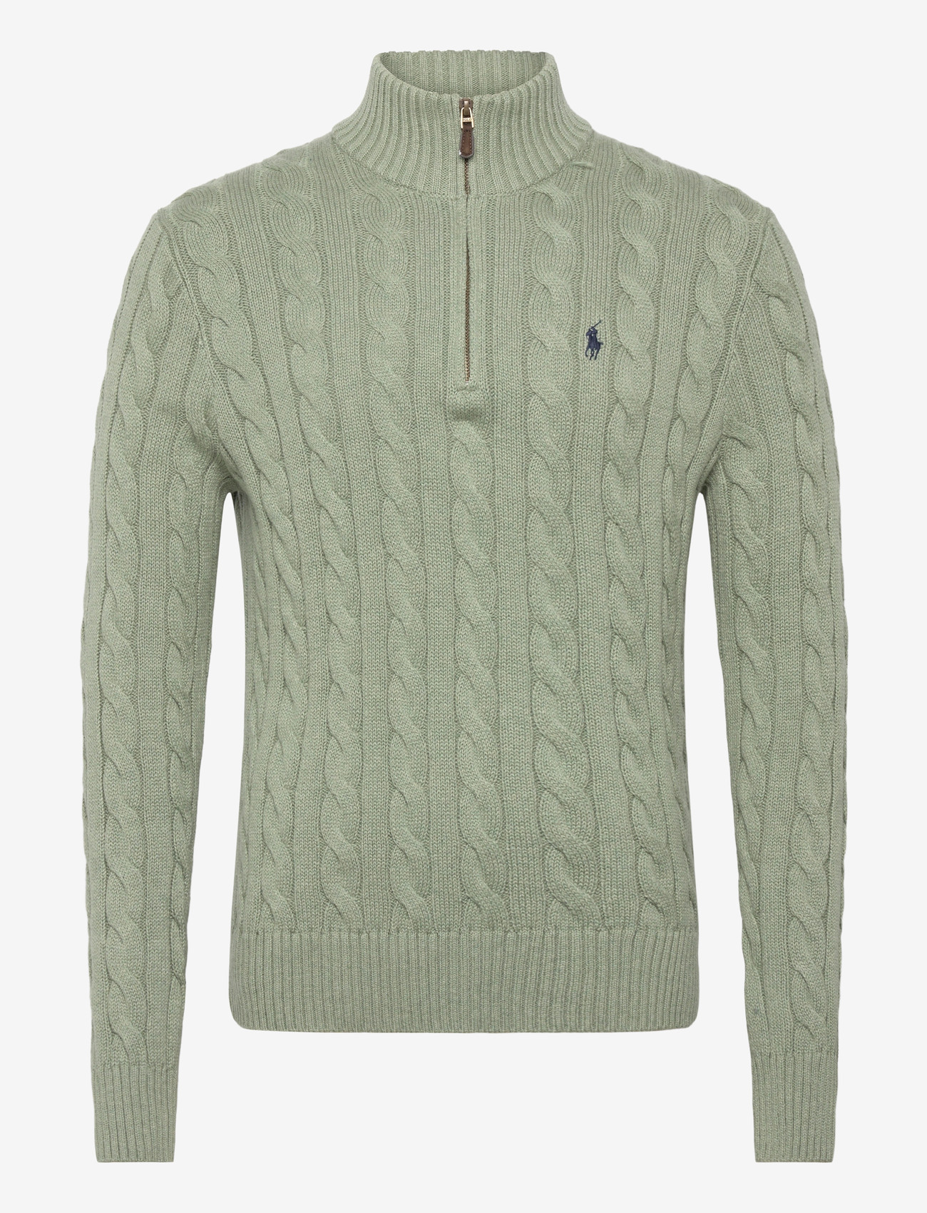 Polo Ralph Lauren - Cable-Knit Cotton Quarter-Zip Sweater - half zip-tröjor - fern green heathe - 0