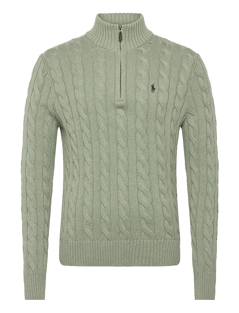 Polo Ralph Lauren - Cable-Knit Cotton Quarter-Zip Sweater - half zip-tröjor - fern green heathe - 0