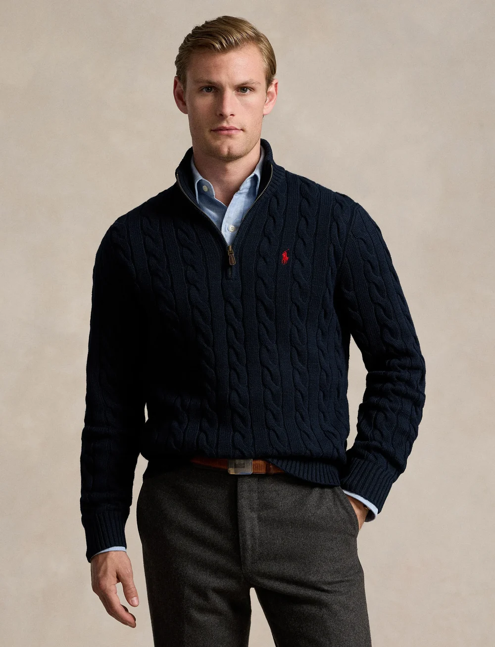 Polo Ralph Lauren - Cable-Knit Cotton Quarter-Zip Sweater - pullover mit halbem reißverschluss - hunter navy - 3