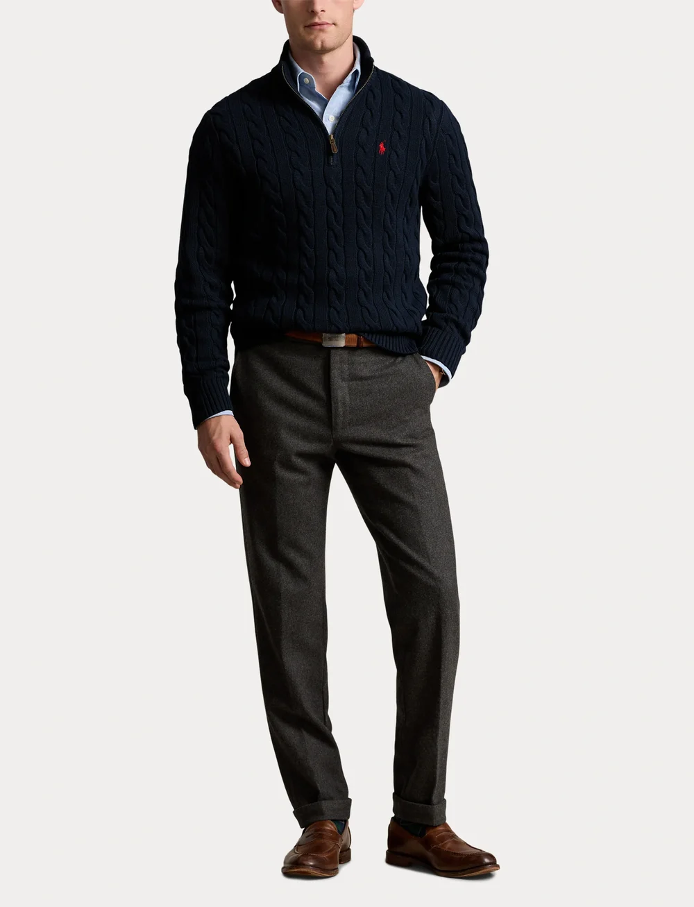Polo Ralph Lauren - Cable-Knit Cotton Quarter-Zip Sweater - pullover mit halbem reißverschluss - hunter navy - 4