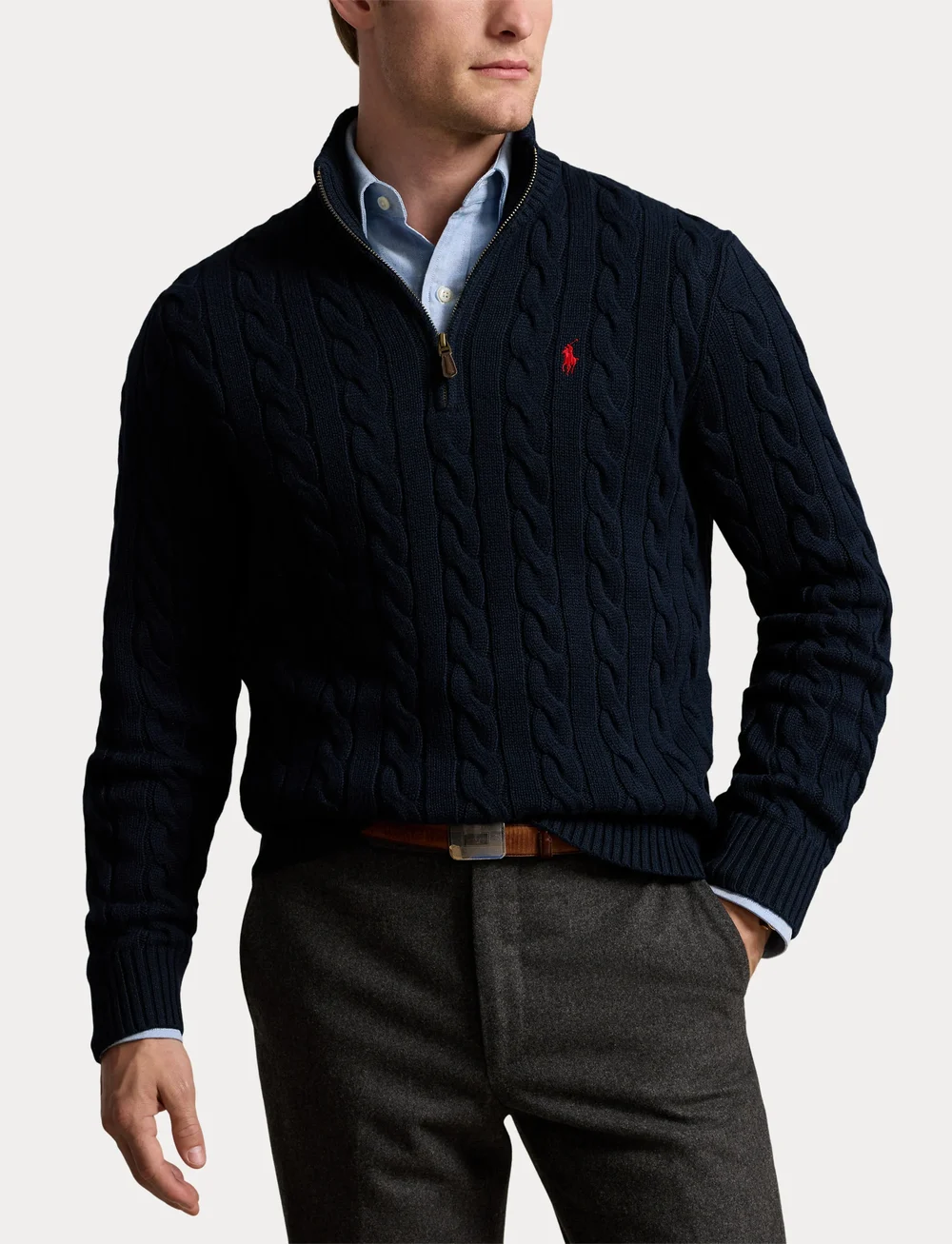 Polo Ralph Lauren - Cable-Knit Cotton Quarter-Zip Sweater - pullover mit halbem reißverschluss - hunter navy - 5
