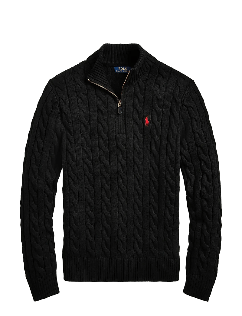 Polo Ralph Lauren - Cable-Knit Cotton Quarter-Zip Sweater - half zip-trøjer - polo black - 1
