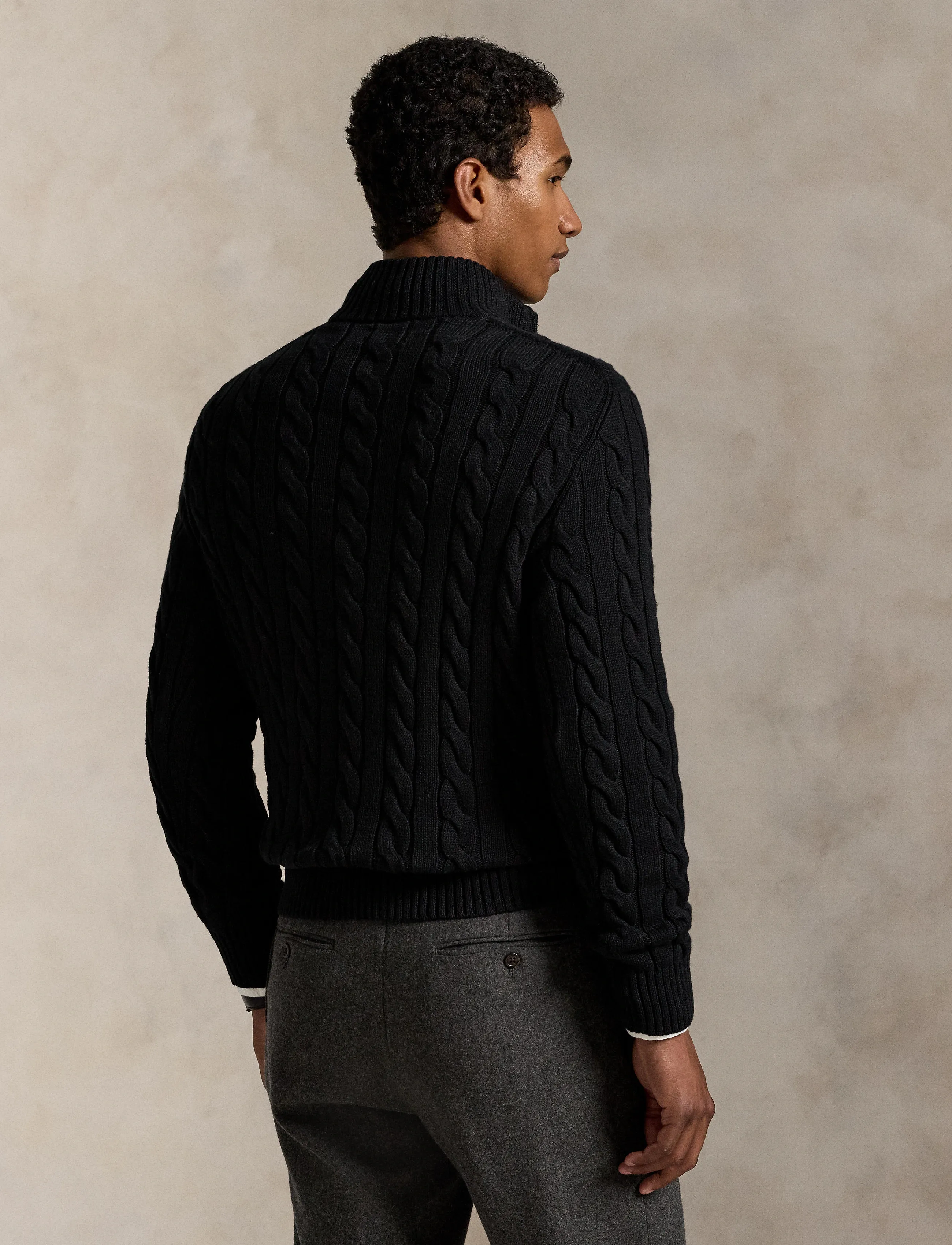 Polo Ralph Lauren - Cable-Knit Cotton Quarter-Zip Sweater - halfzip strik - polo black - 2