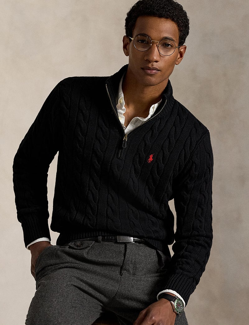 Polo Ralph Lauren - Cable-Knit Cotton Quarter-Zip Sweater - half zip-trøjer - polo black - 3