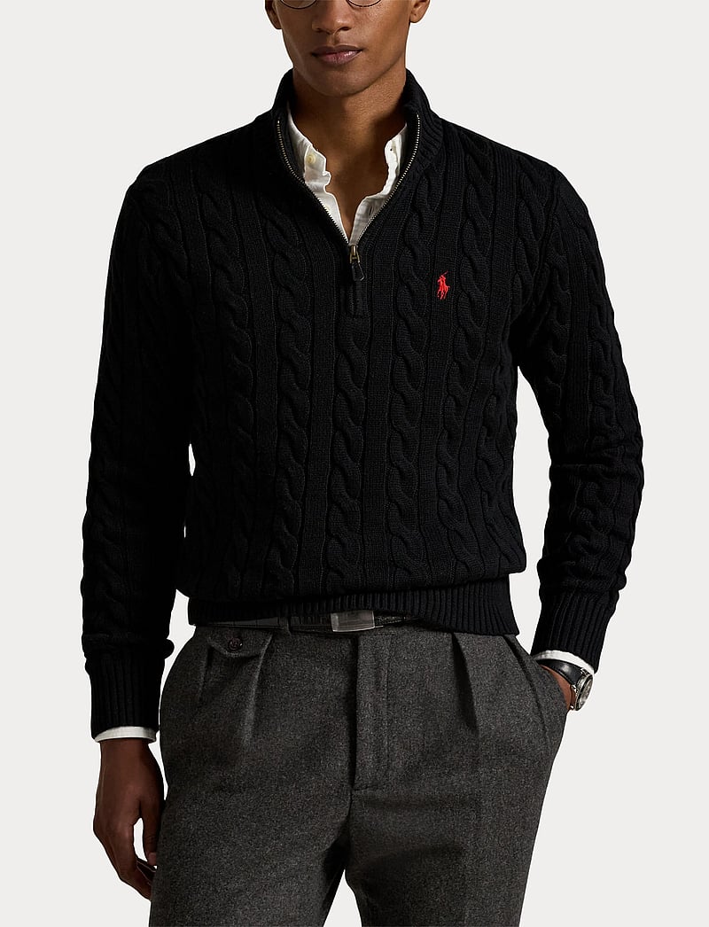 Polo Ralph Lauren - Cable-Knit Cotton Quarter-Zip Sweater - half zip-tröjor - polo black - 5