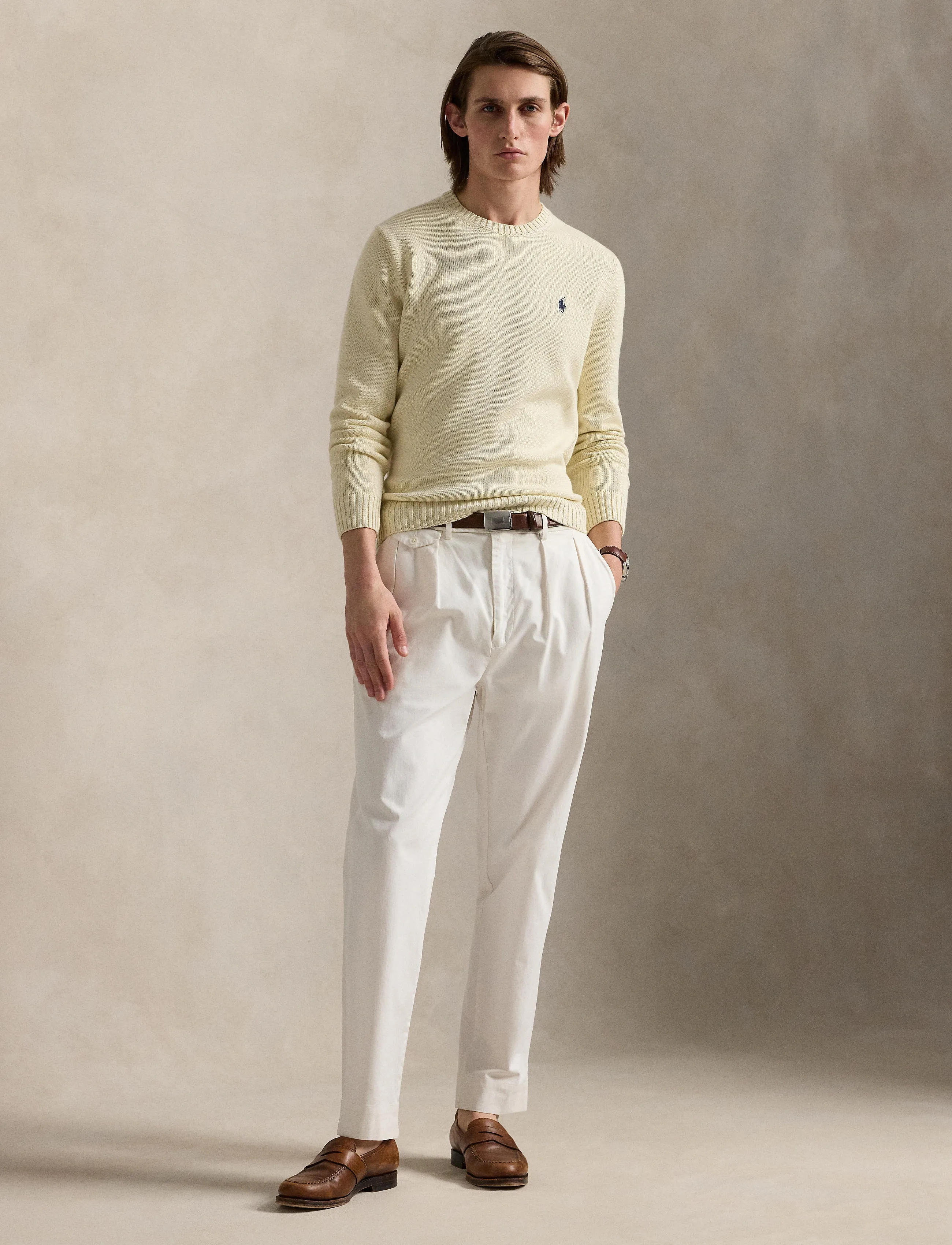 Polo Ralph Lauren Cotton-Lscnpp7Gg, L, Yellow, Strik > Runde Halse, Herre