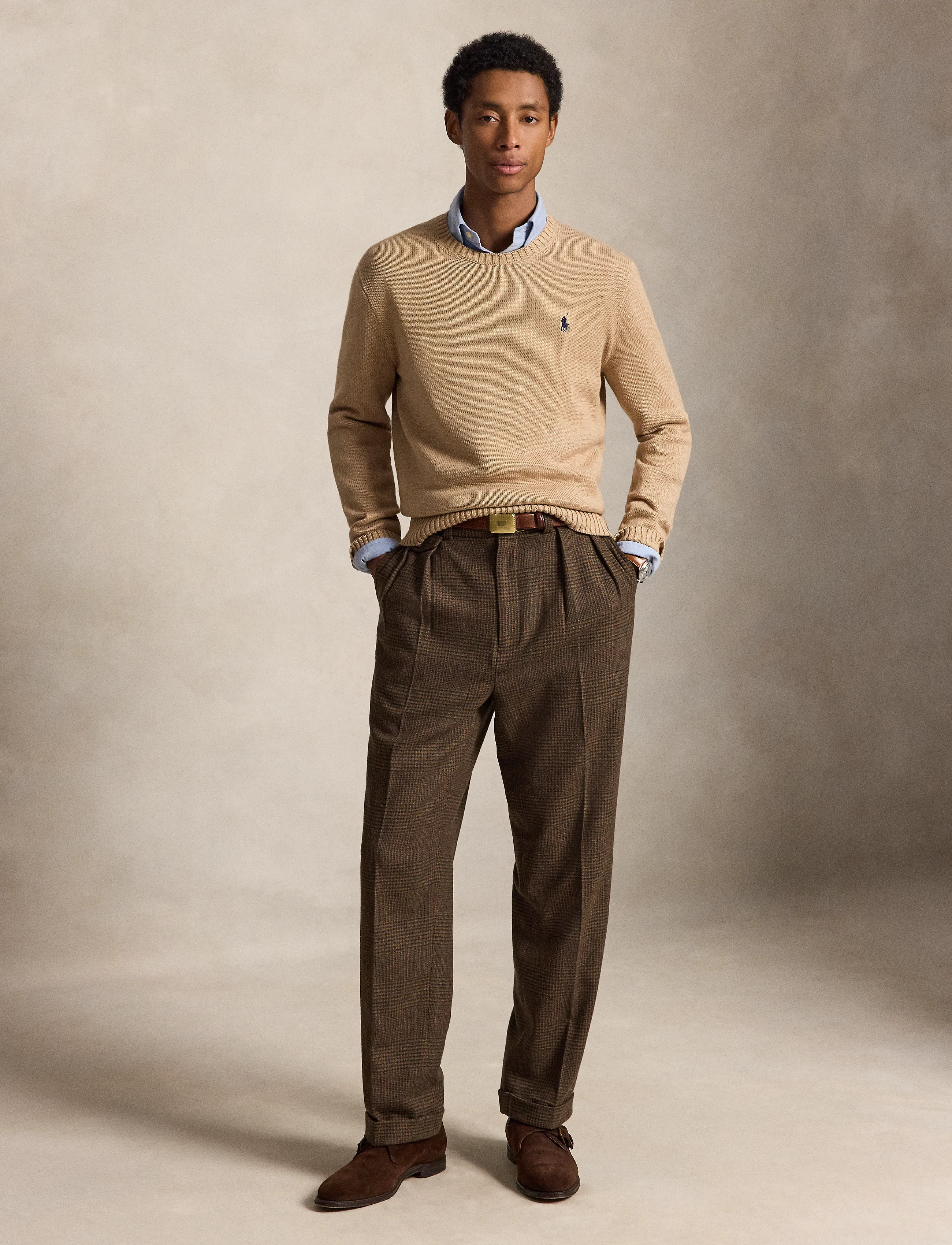 Polo Ralph Lauren - Cotton Crewneck Sweater - Ümara kaelusega - camel melange - 3