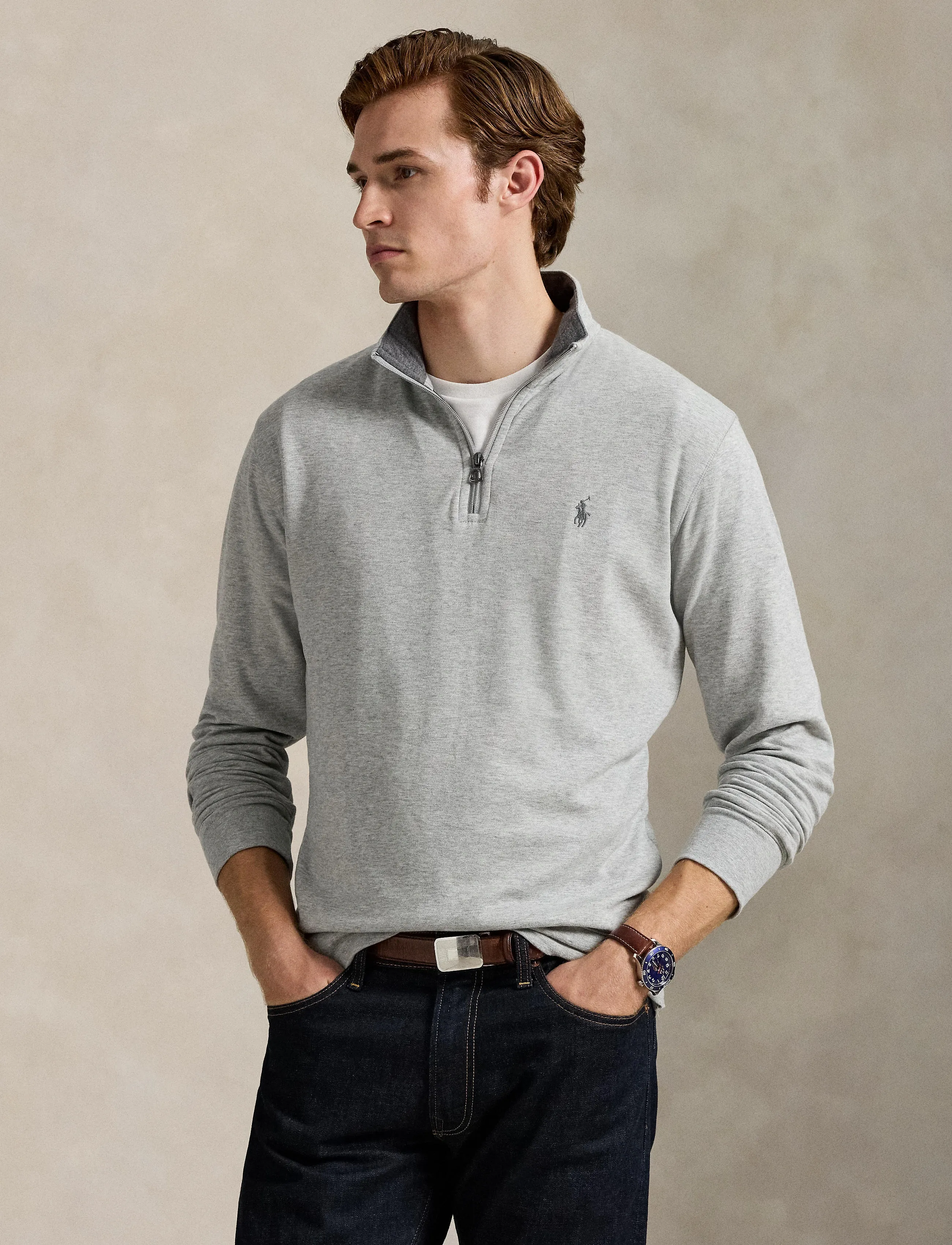 Polo Ralph Lauren - Luxury Jersey Quarter-Zip Pullover - half zip jumpers - andover heather/c - 3